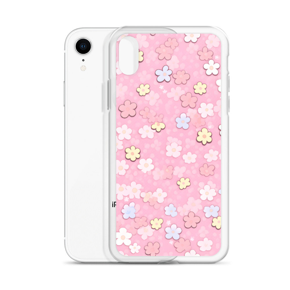 Kawaii Pink Flower Pattern Clear Case for iPhone®