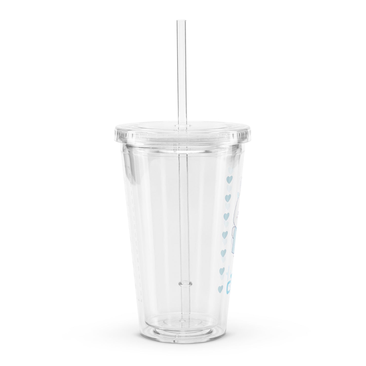 Adorable Cute Coquette Korean Bunny Blue Clear plastic tumbler