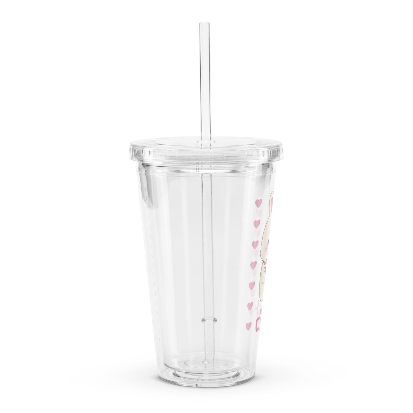 Adorable Cute Coquette Korean Bunny Pink Clear plastic tumbler