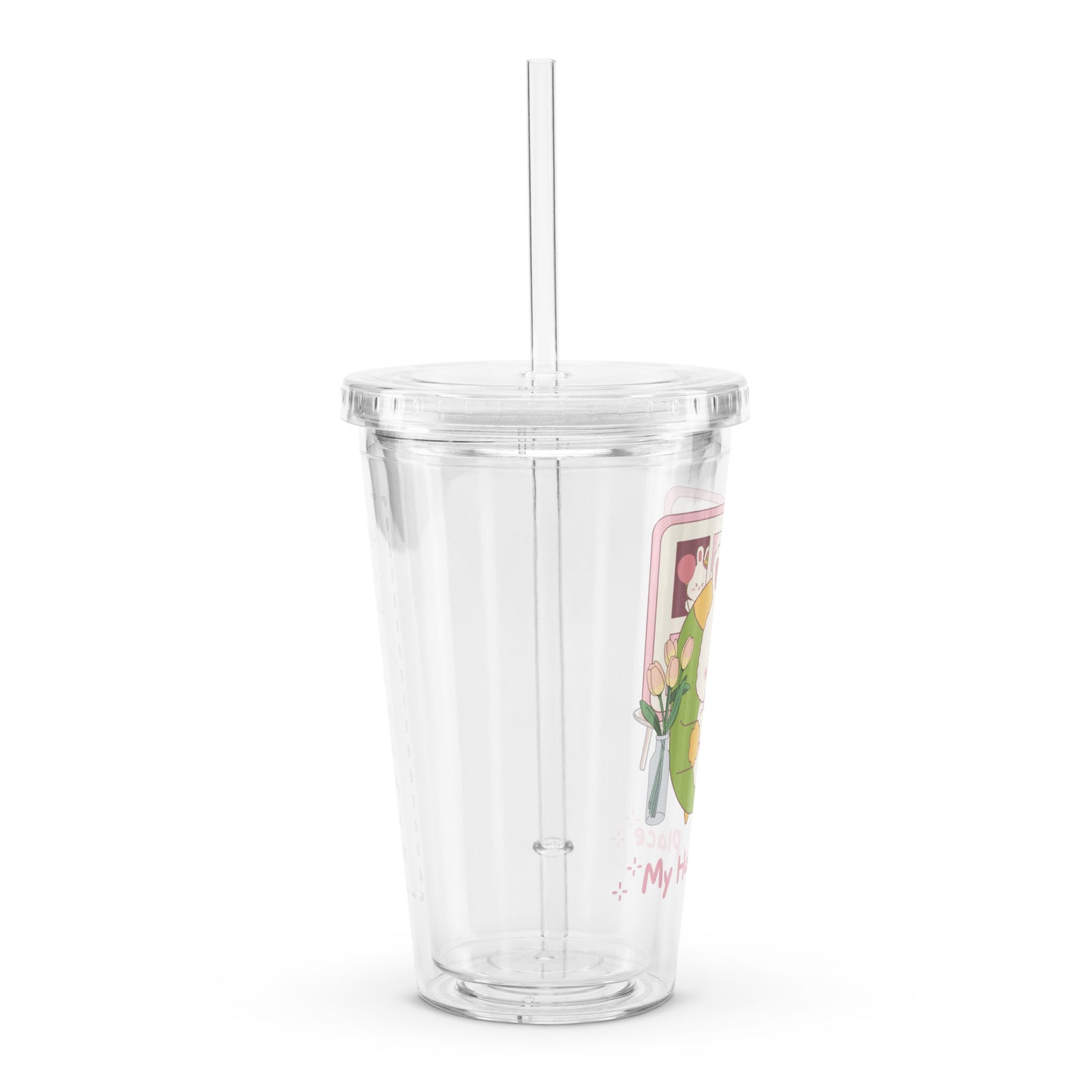 Super Cute My Happy Place Cozy Bunny Clear plastic tumbler