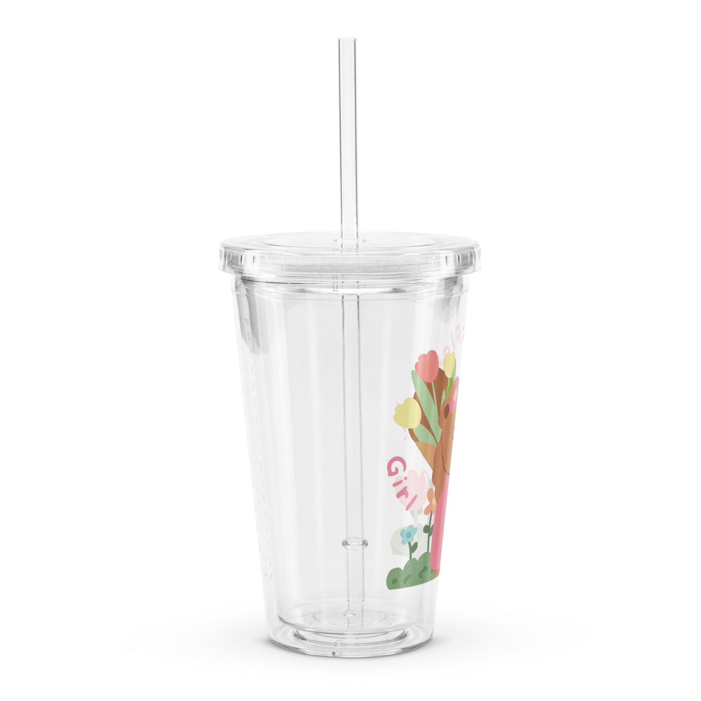 Cute Korean Bear Flower Girl Clear plastic tumbler