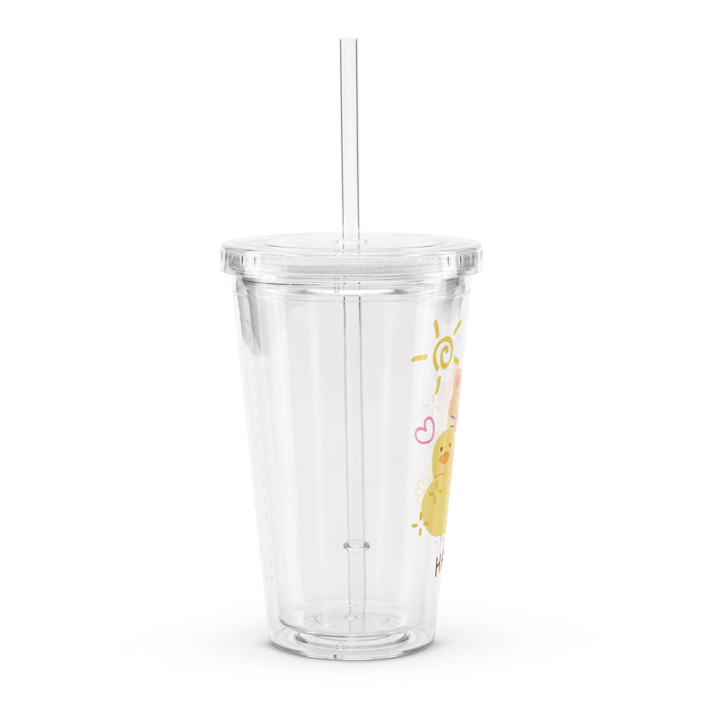 Adorable Cat And Duck Happy Cute Cartoon Clear plastic tumbler