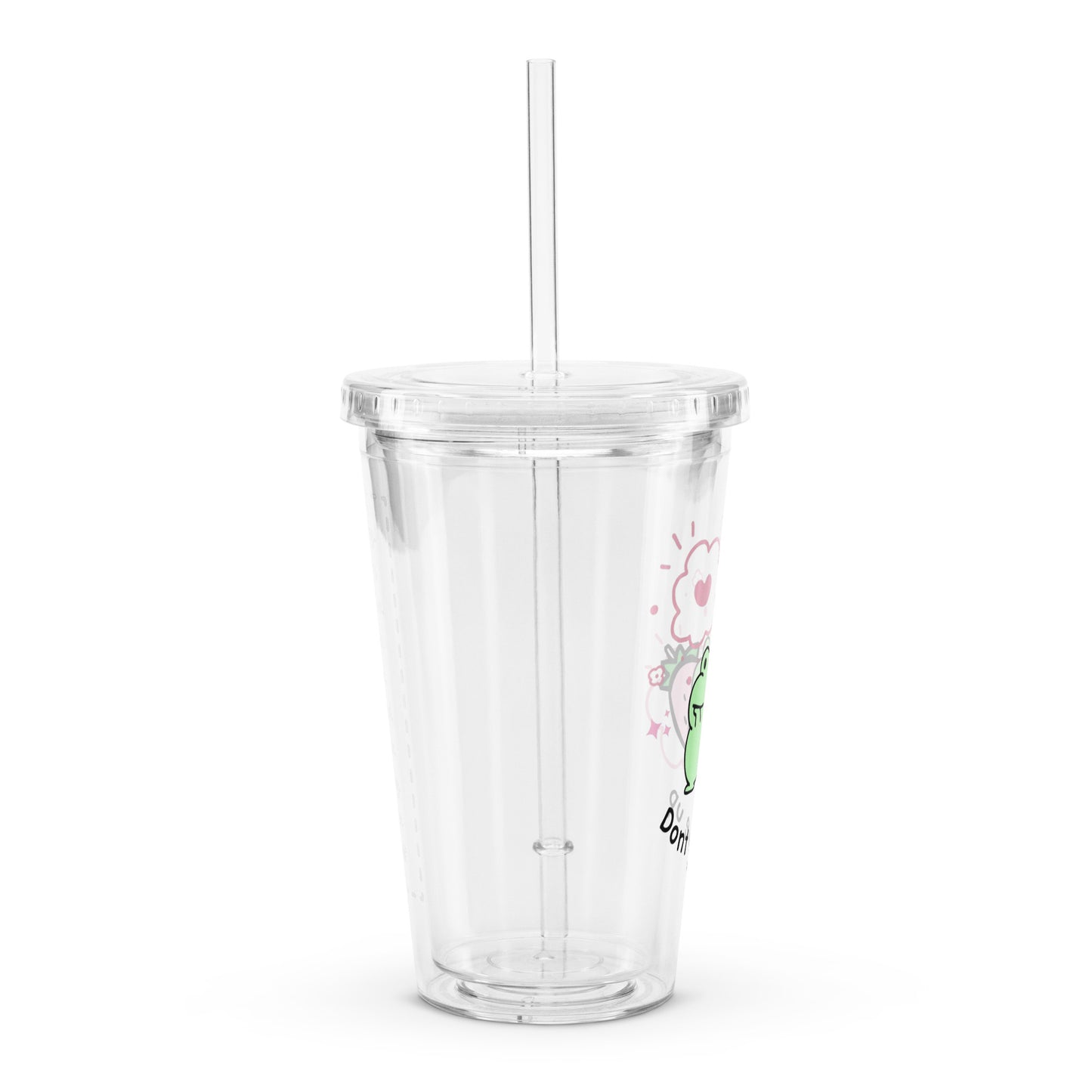 Cute Chibi Froggy Don't Give Up Quote Kawaii Cartoon Clear plastic tumbler