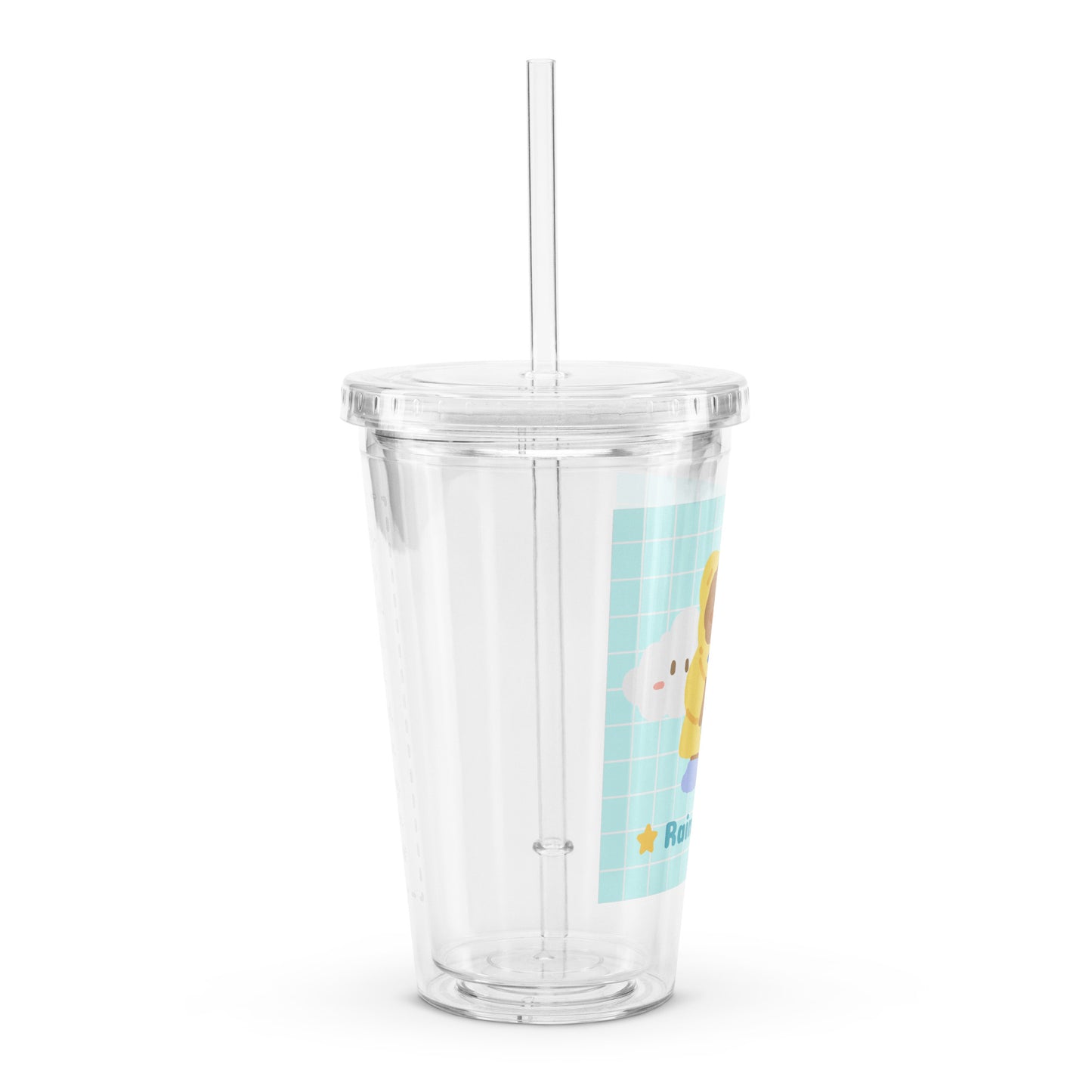 Adorable Korean Bear Rainy Day Kawaii Cartoon Clear plastic tumbler