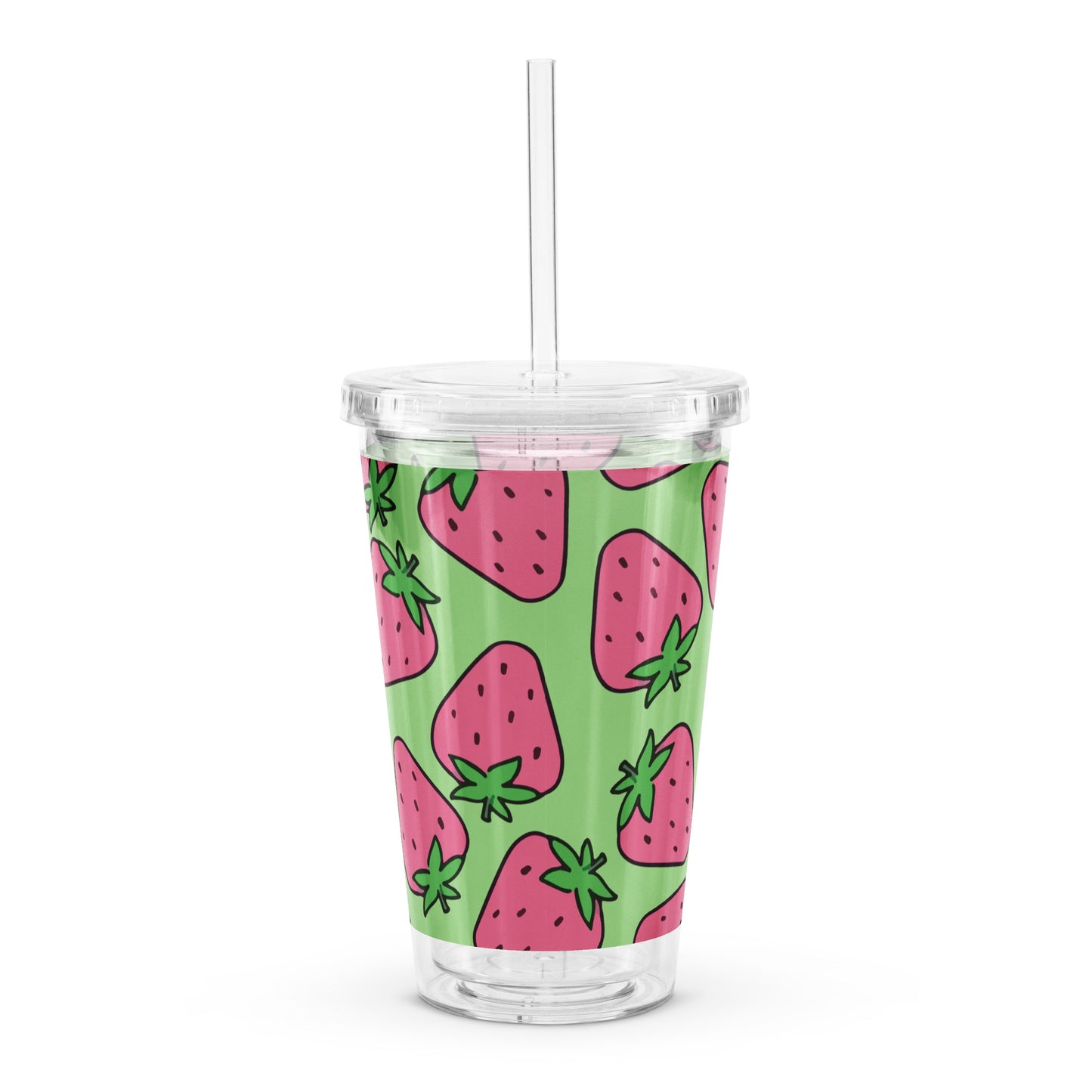 Cute Pink Strawberry Pattern Kawaii Fruit Clear plastic tumbler