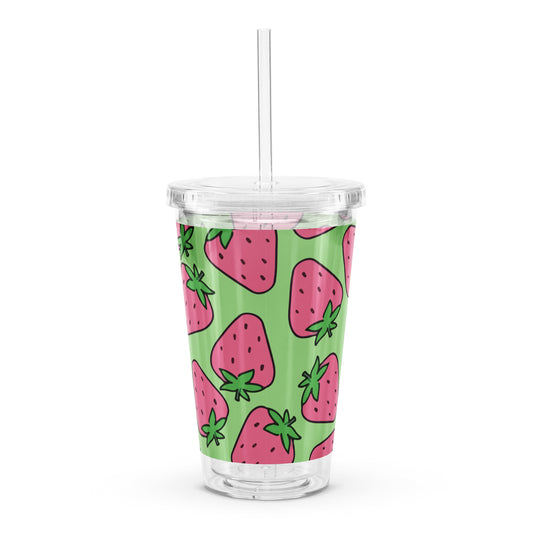 Cute Pink Strawberry Pattern Kawaii Fruit Clear plastic tumbler