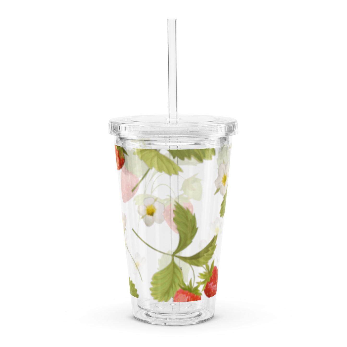 Super Cute Strawberry Daisy Flower Vintage Pattern Clear plastic tumbler