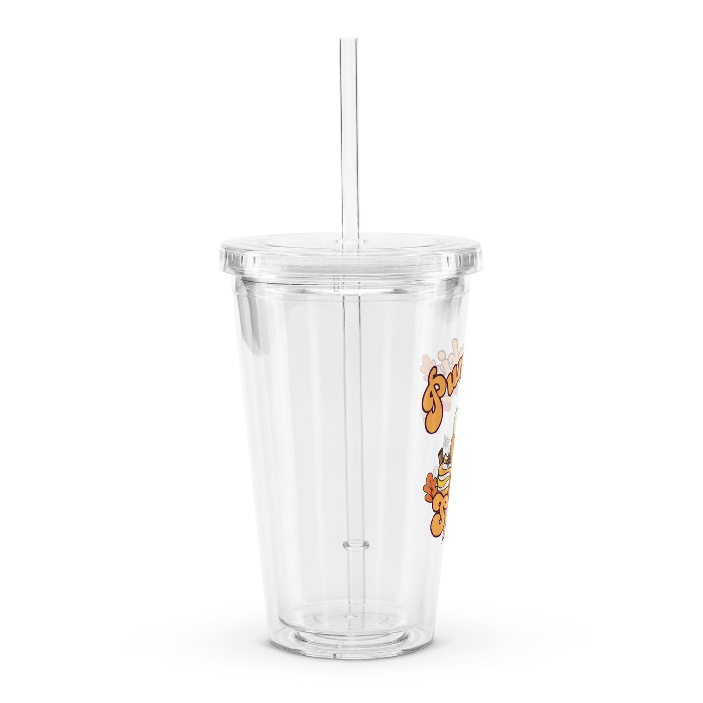 Cute Pumpkin Spice Fall Themed Clear plastic tumbler