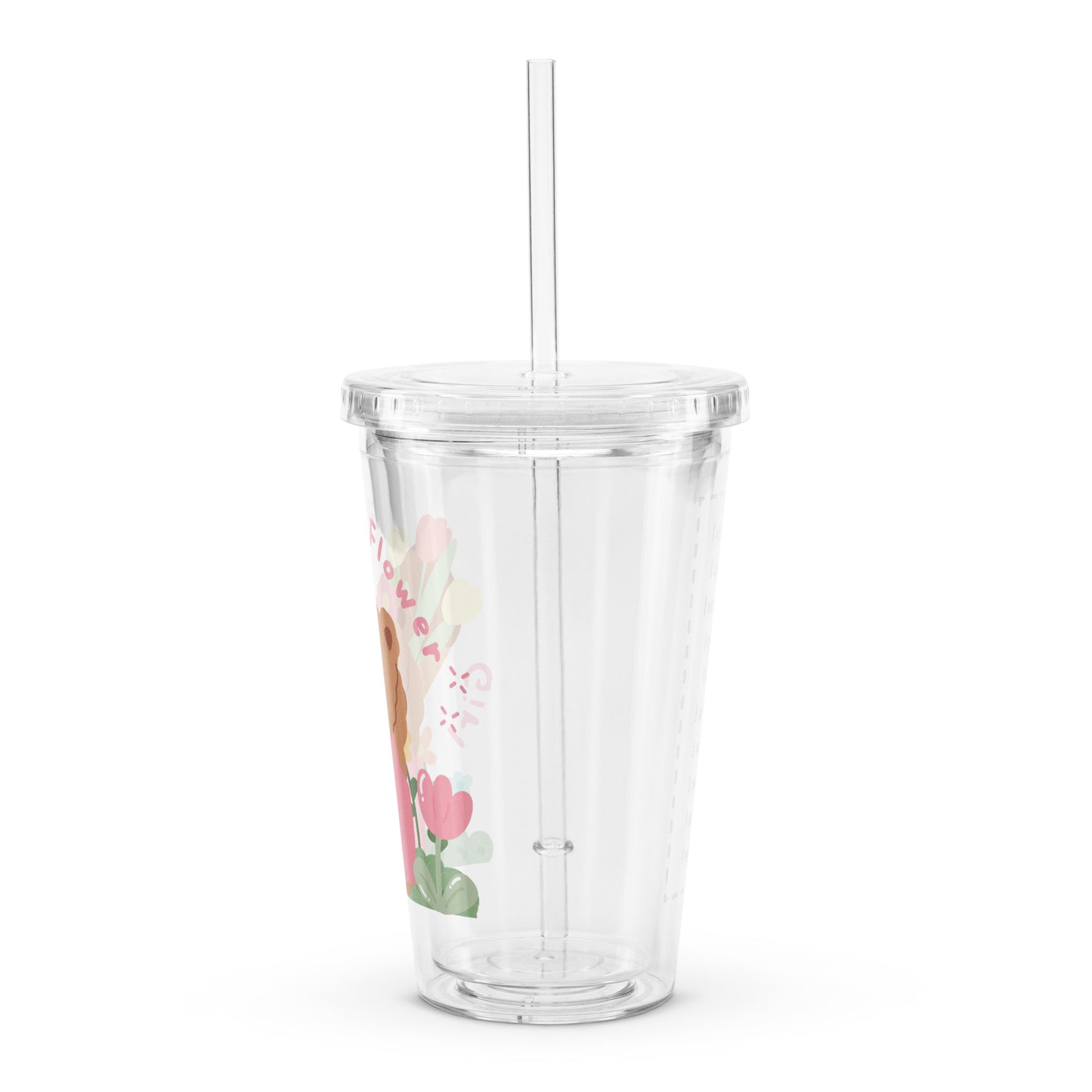 Cute Korean Bear Flower Girl Clear plastic tumbler