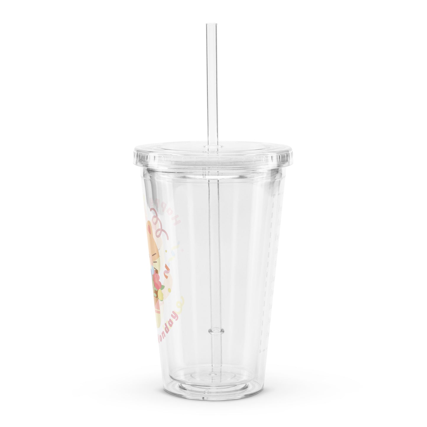 Adorable Birthday Cat Happy Monday Quote Cute Cartoon Clear plastic tumbler