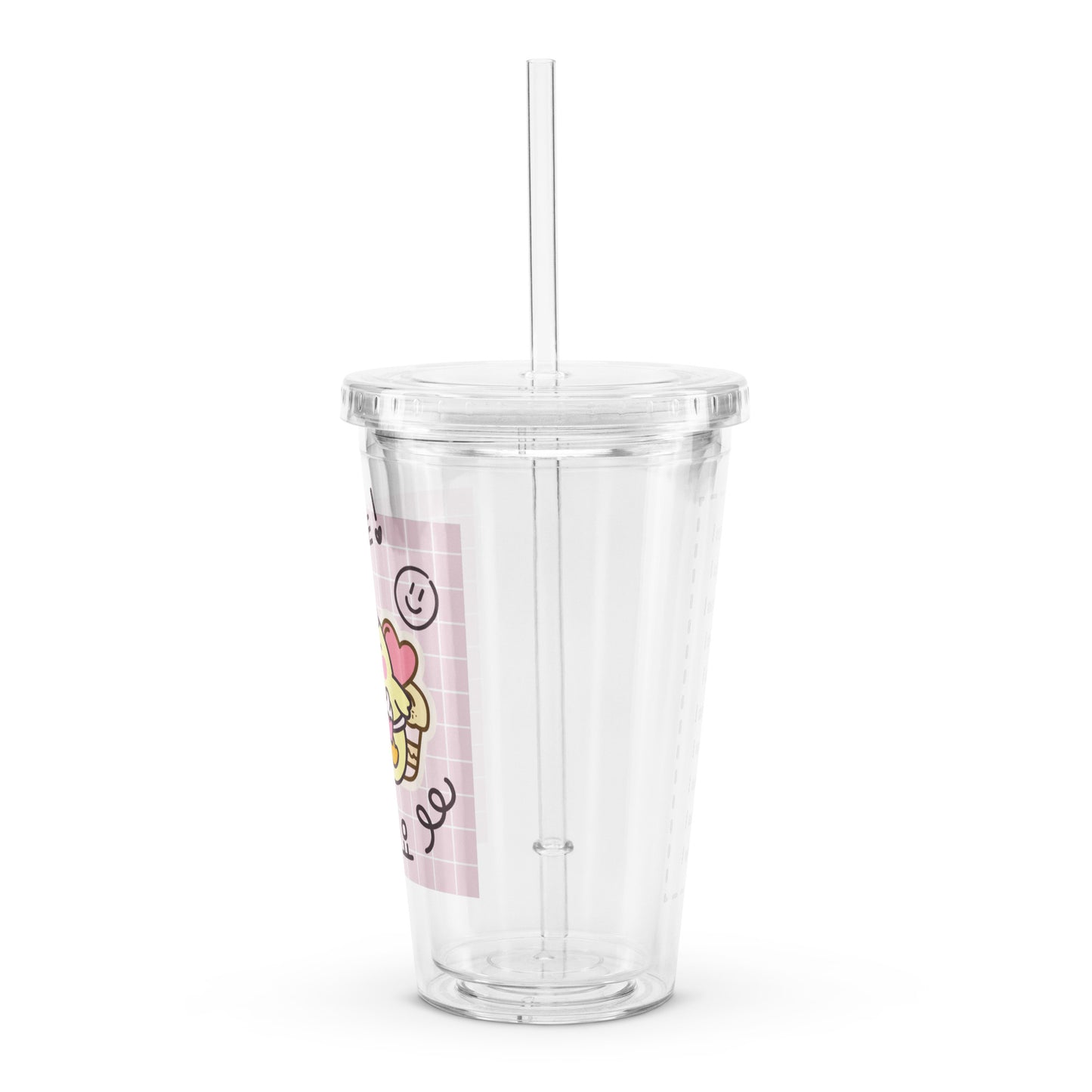 Adorable Cute Korean Cartoon Duck Kawaii Plaid Clear plastic tumbler