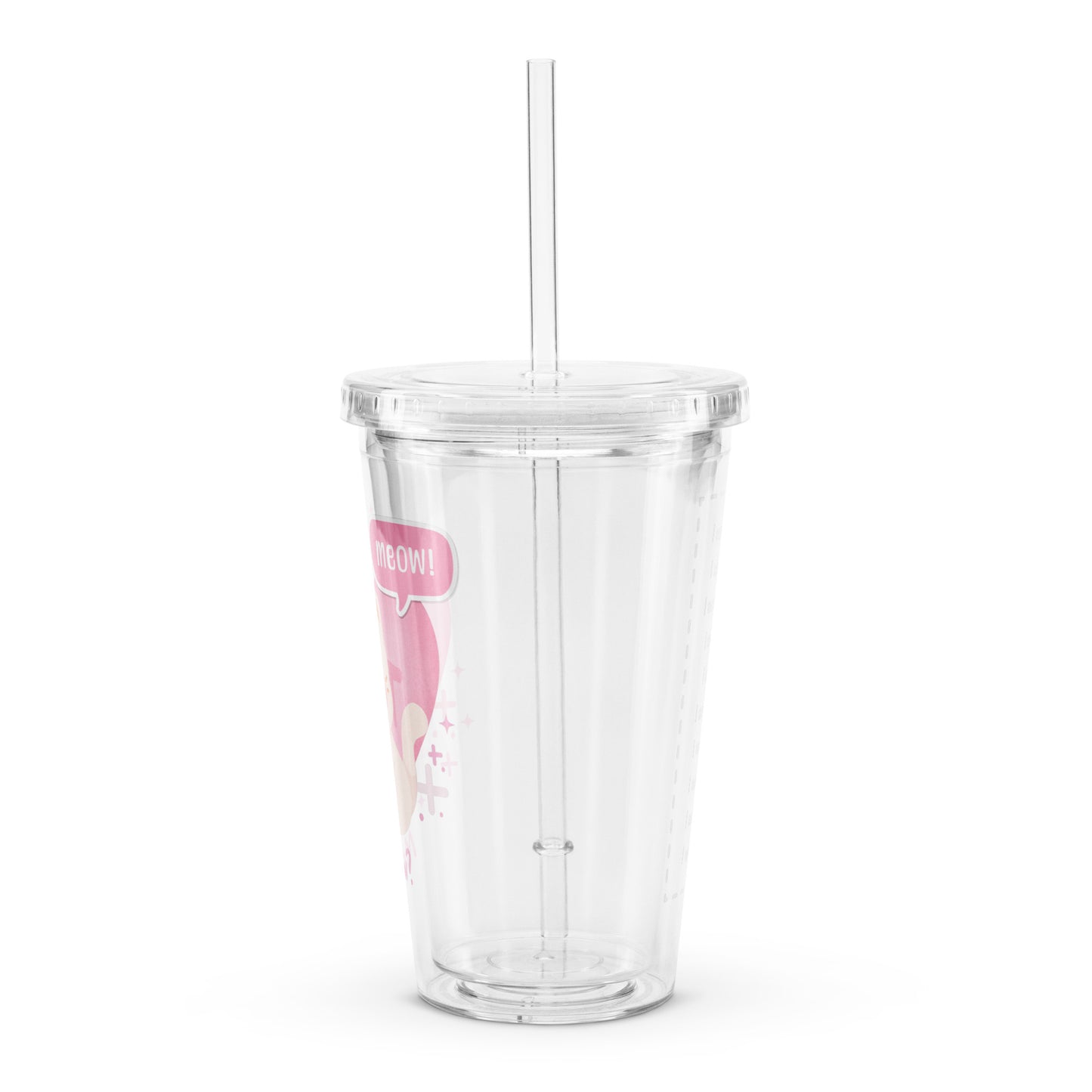 Adorable Little Korean Cartoon Kitty Meow Meow Pun Kawaii Cat Clear plastic tumbler