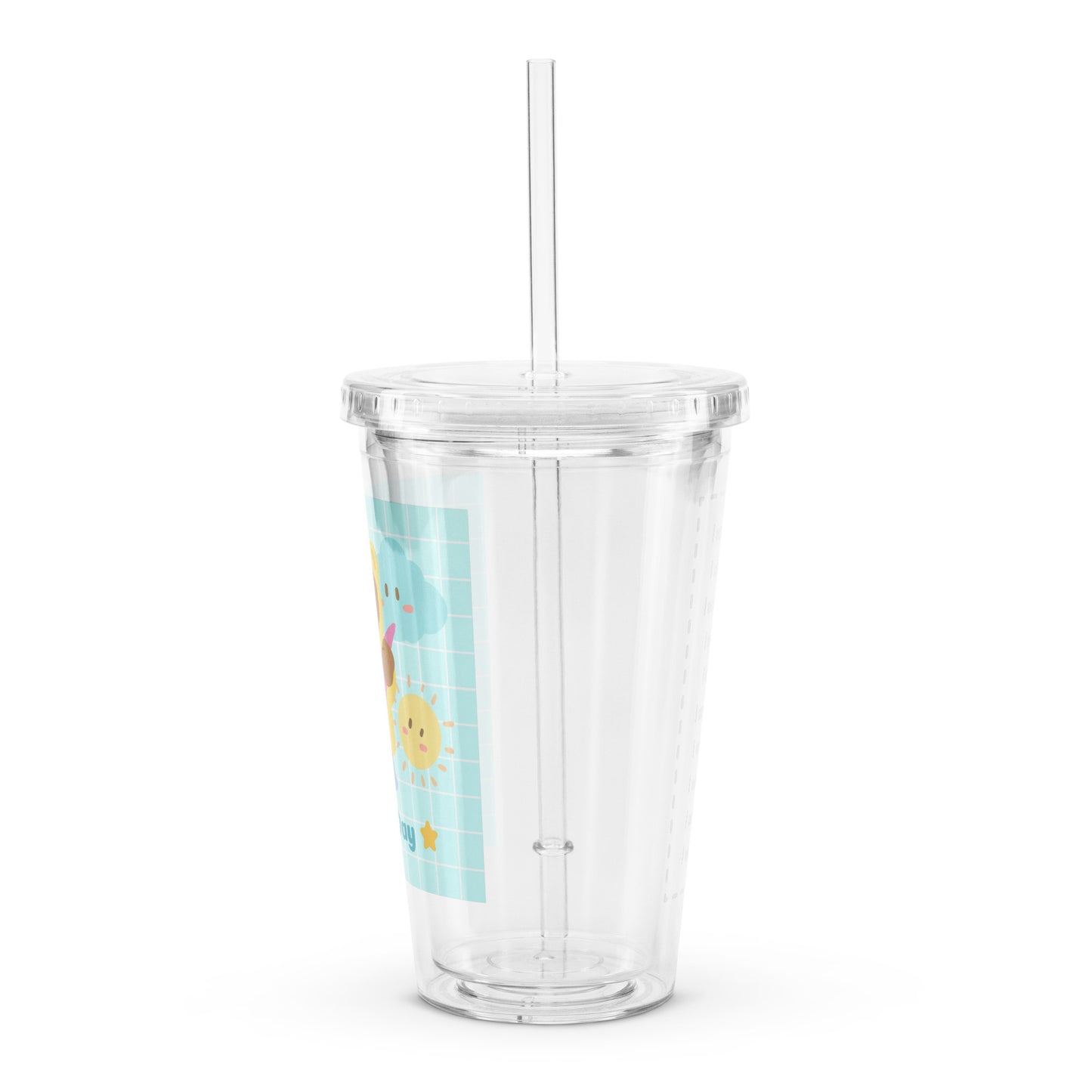 Adorable Korean Bear Rainy Day Kawaii Cartoon Clear plastic tumbler