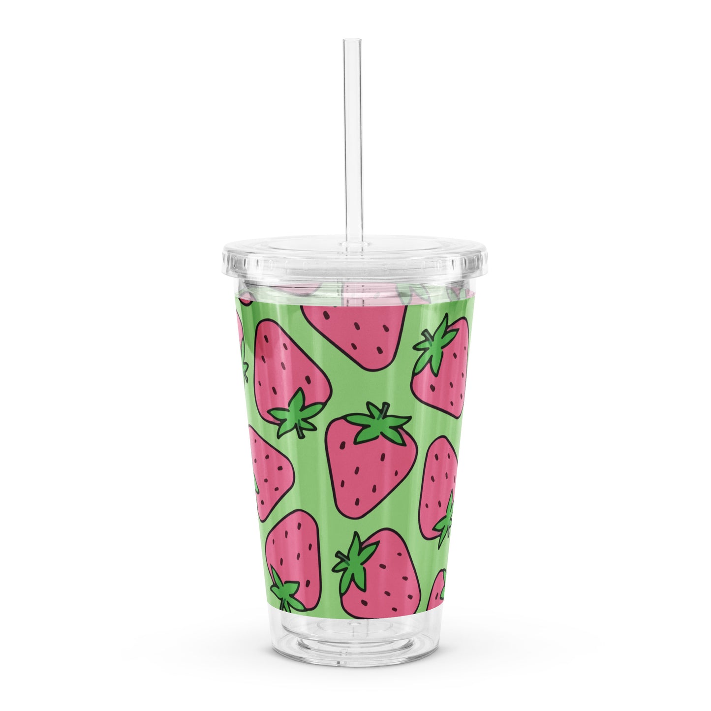 Cute Pink Strawberry Pattern Kawaii Fruit Clear plastic tumbler