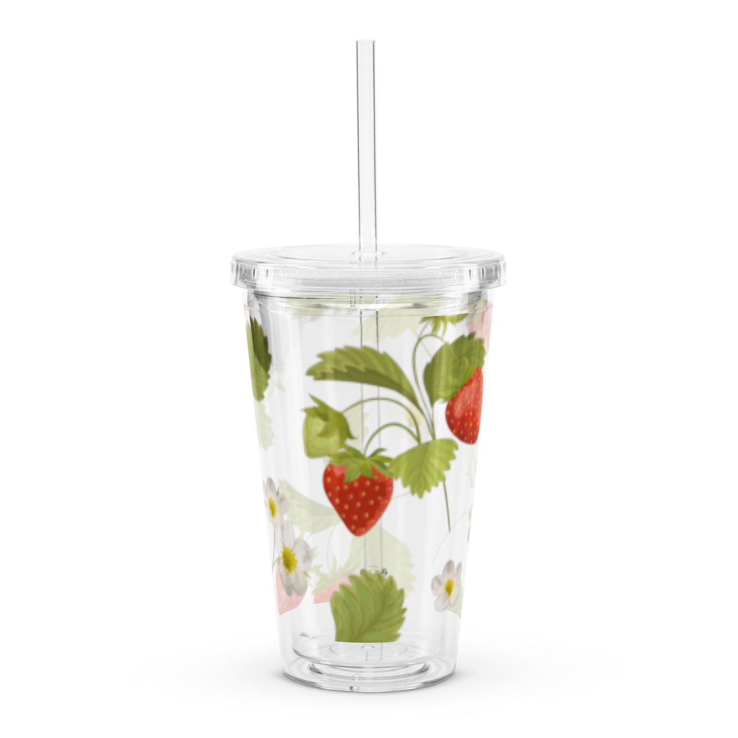 Super Cute Strawberry Daisy Flower Vintage Pattern Clear plastic tumbler