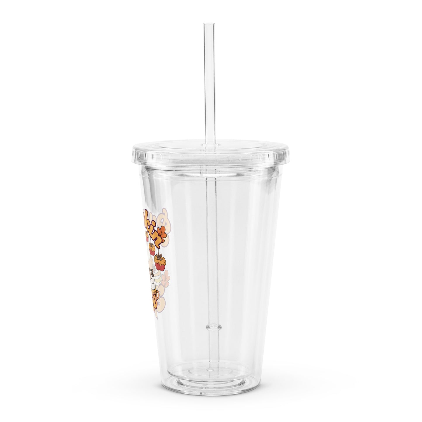 Cute Pumpkin Spice Fall Themed Clear plastic tumbler