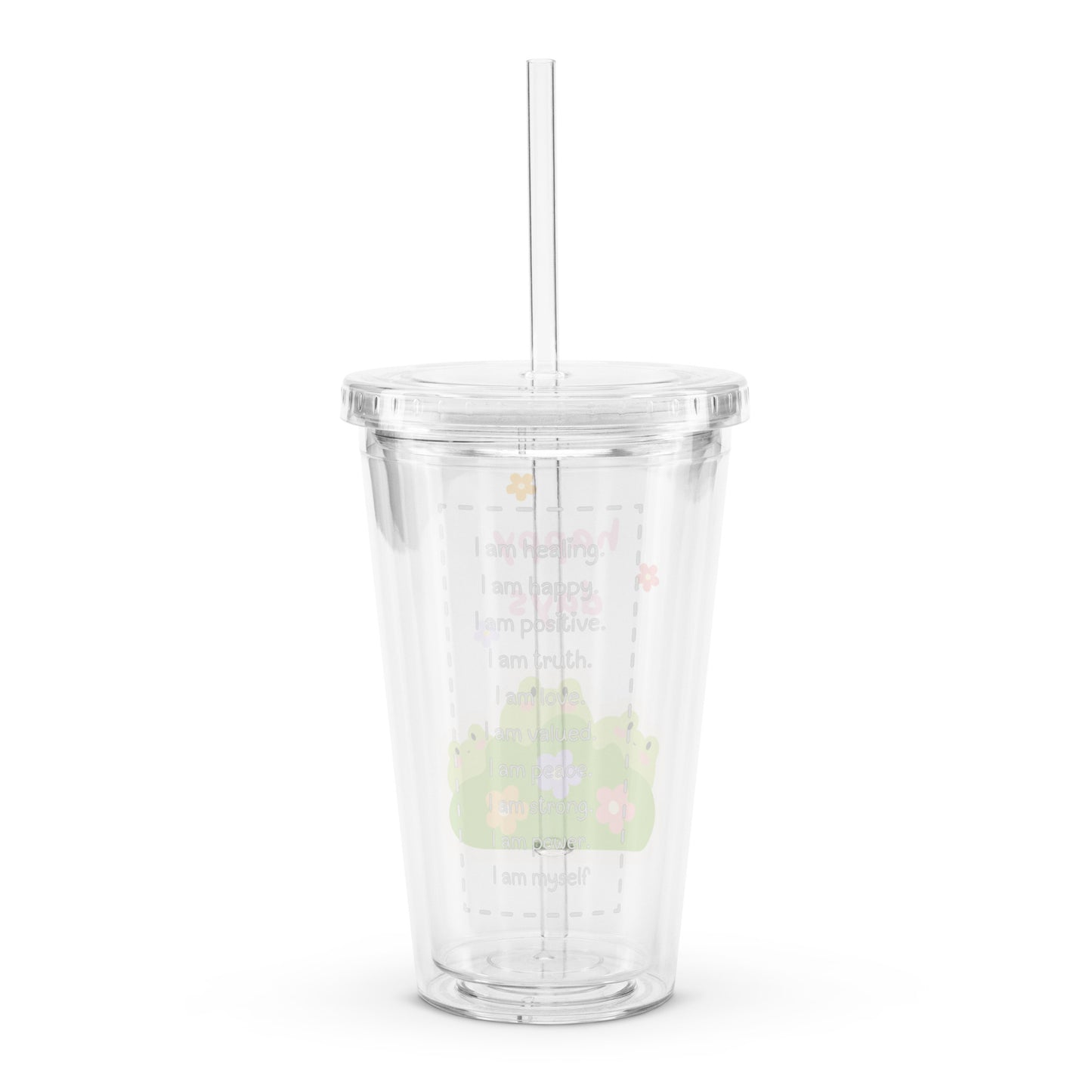 Super Cute Happy Days Froggy Flowers Clear plastic tumbler