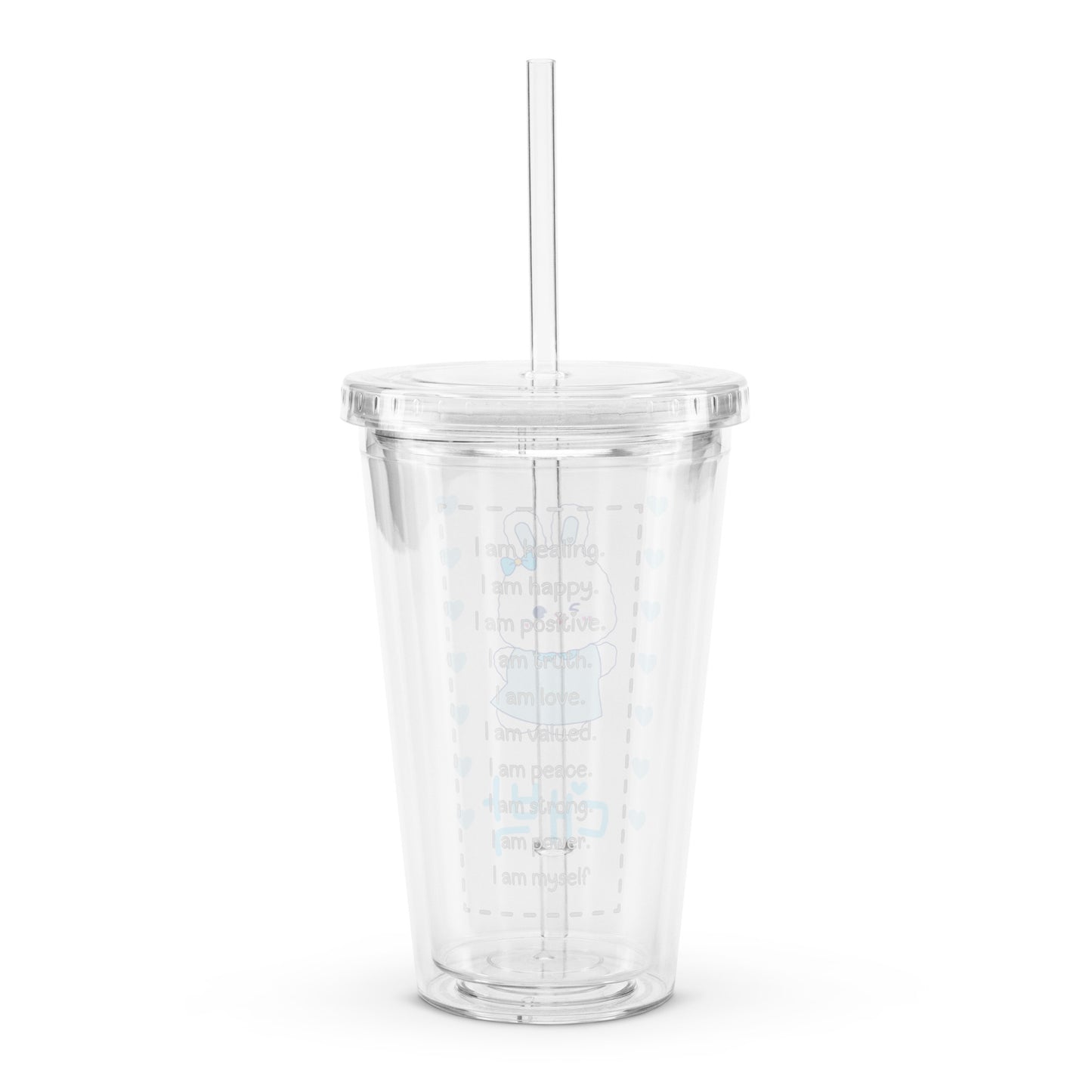 Adorable Cute Coquette Korean Bunny Blue Clear plastic tumbler