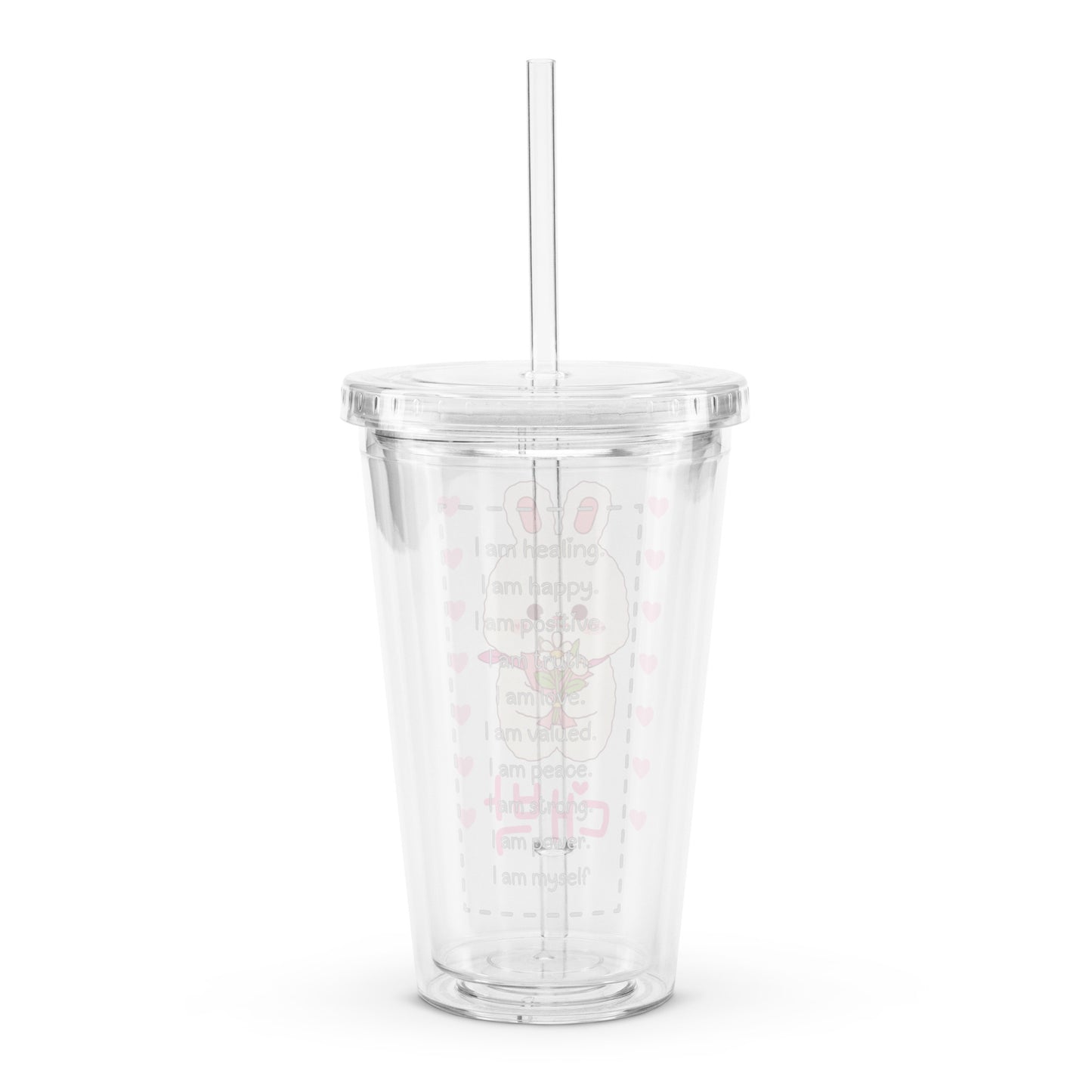 Adorable Cute Coquette Korean Bunny Pink Clear plastic tumbler