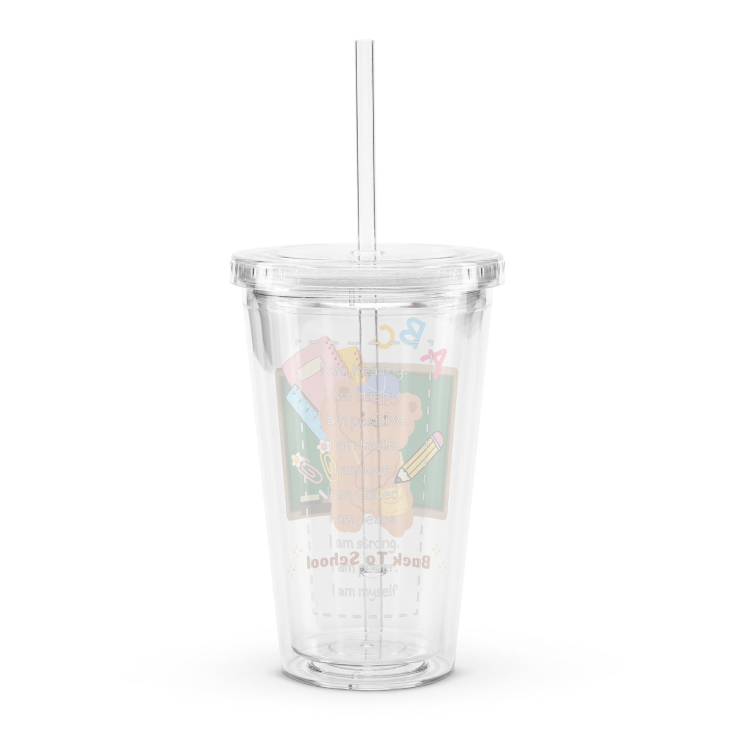 Cute Korean Bear Back To School Clear plastic tumbler