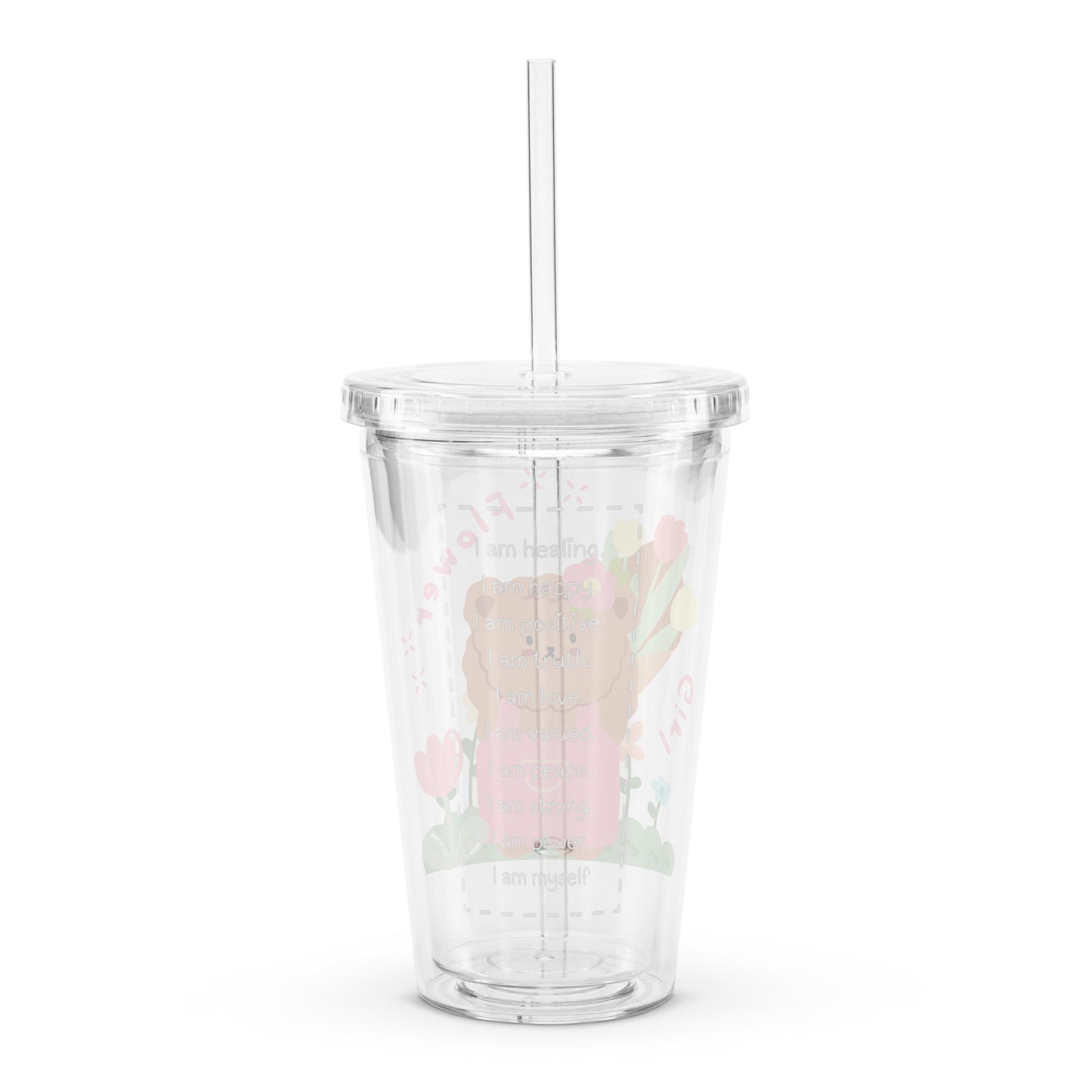 Cute Korean Bear Flower Girl Clear plastic tumbler