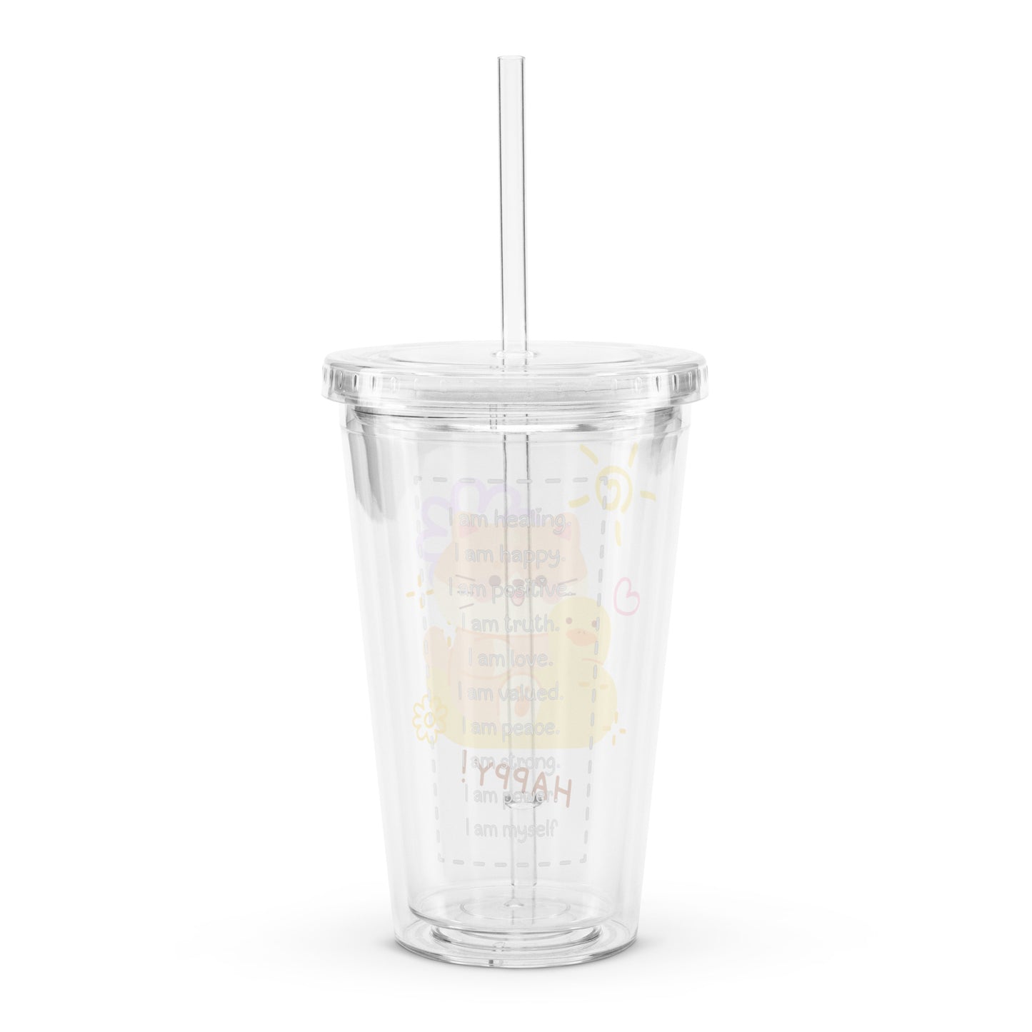 Adorable Cat And Duck Happy Cute Cartoon Clear plastic tumbler