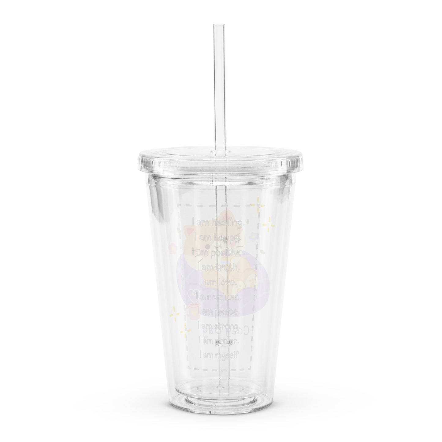 Cute Cat Summer Hat Gardening I Believe In You Quote Cartoon Clear plastic tumbler