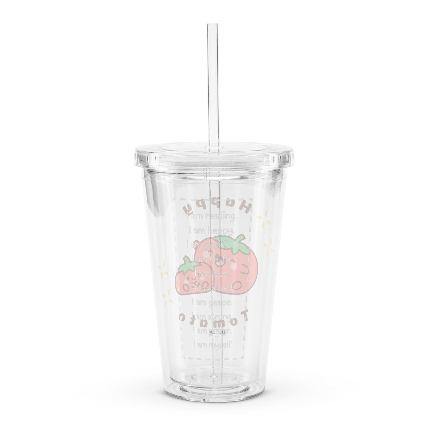 Super Cute Happy Tomatoes Kawaii Cartoon Clear plastic tumbler