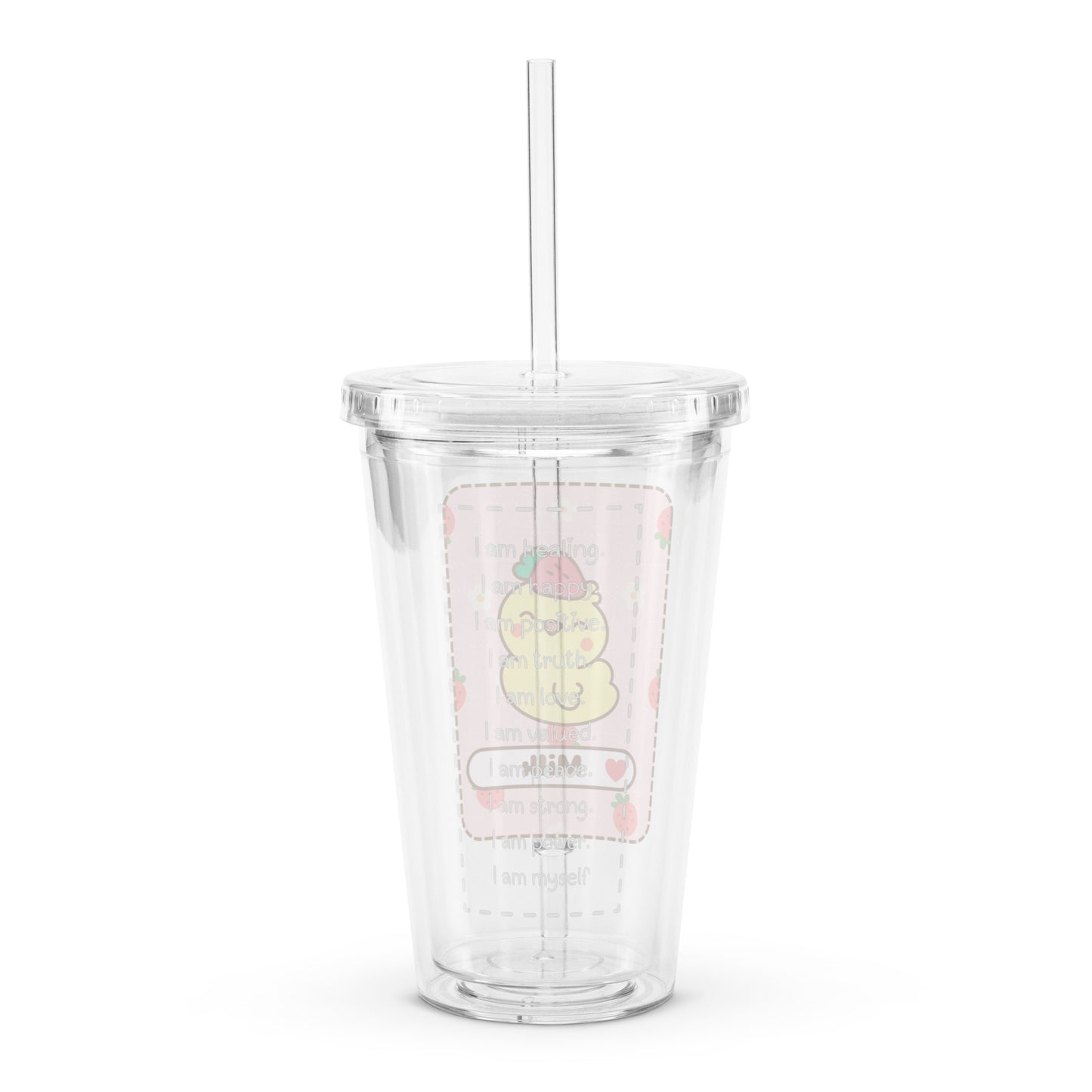 Adorable Little Duck Strawberry Milk Kawaii Cartoon Clear plastic tumbler