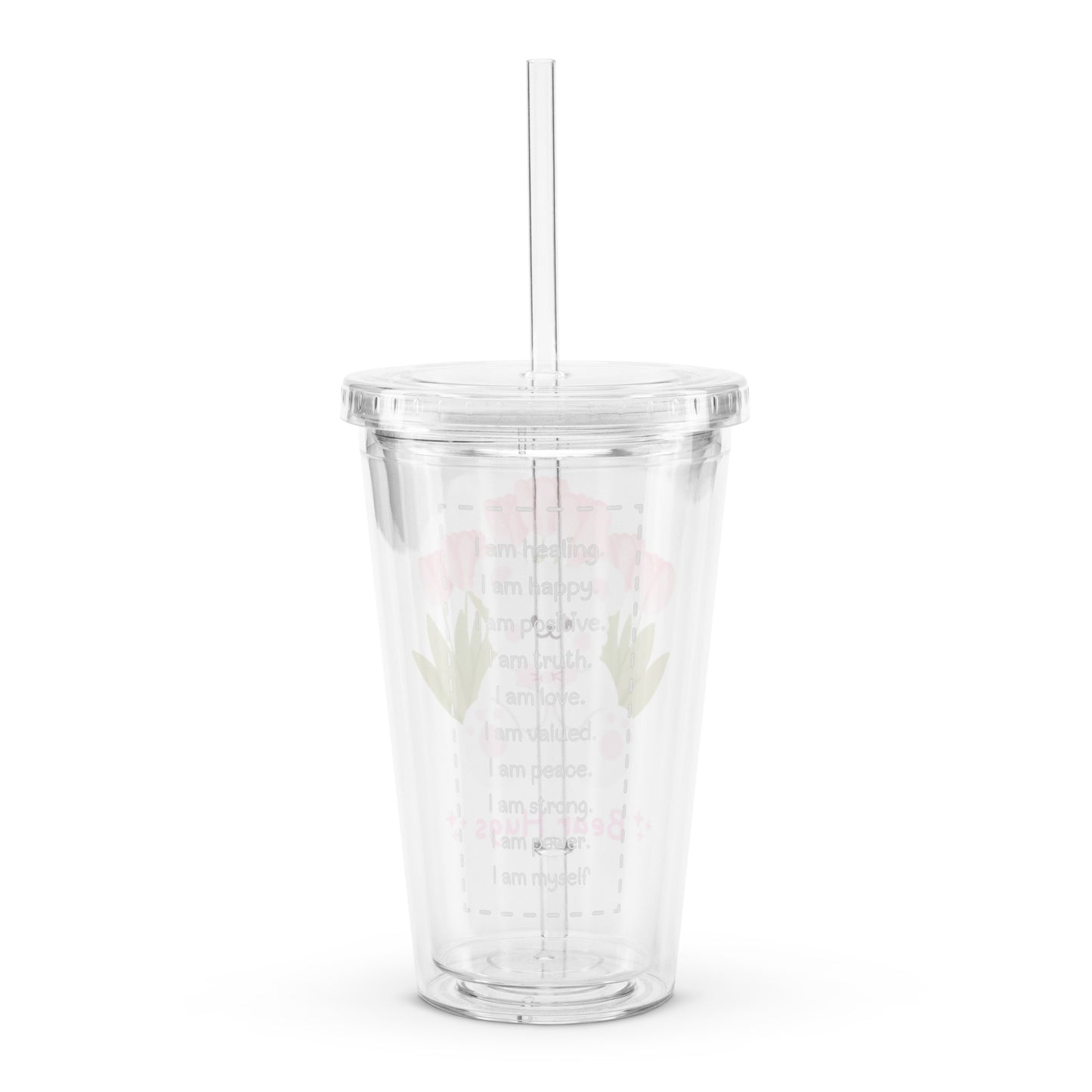 Adorable Cute Korean Bear Hugs Kawaii Cartoon Clear plastic tumbler