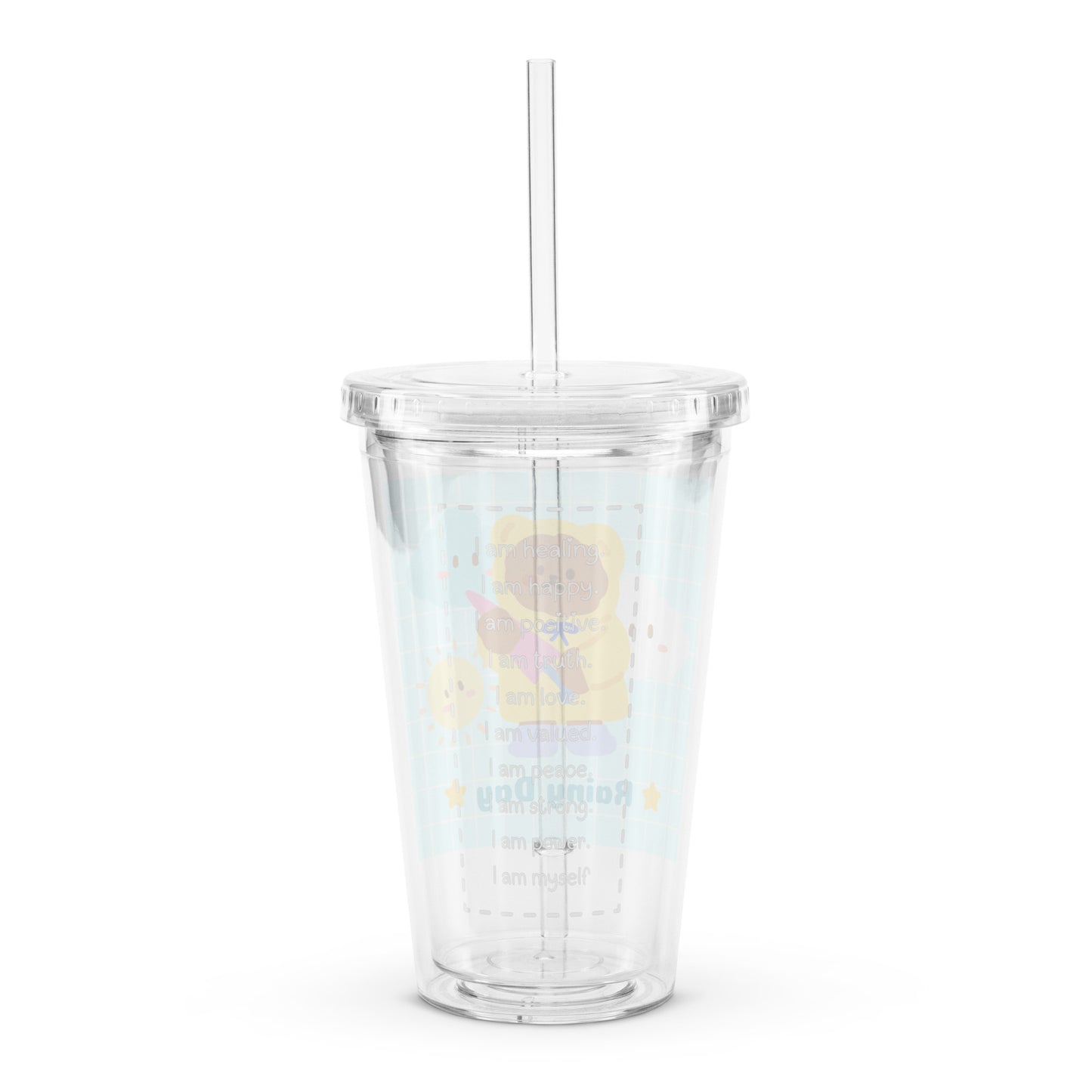 Adorable Korean Bear Rainy Day Kawaii Cartoon Clear plastic tumbler