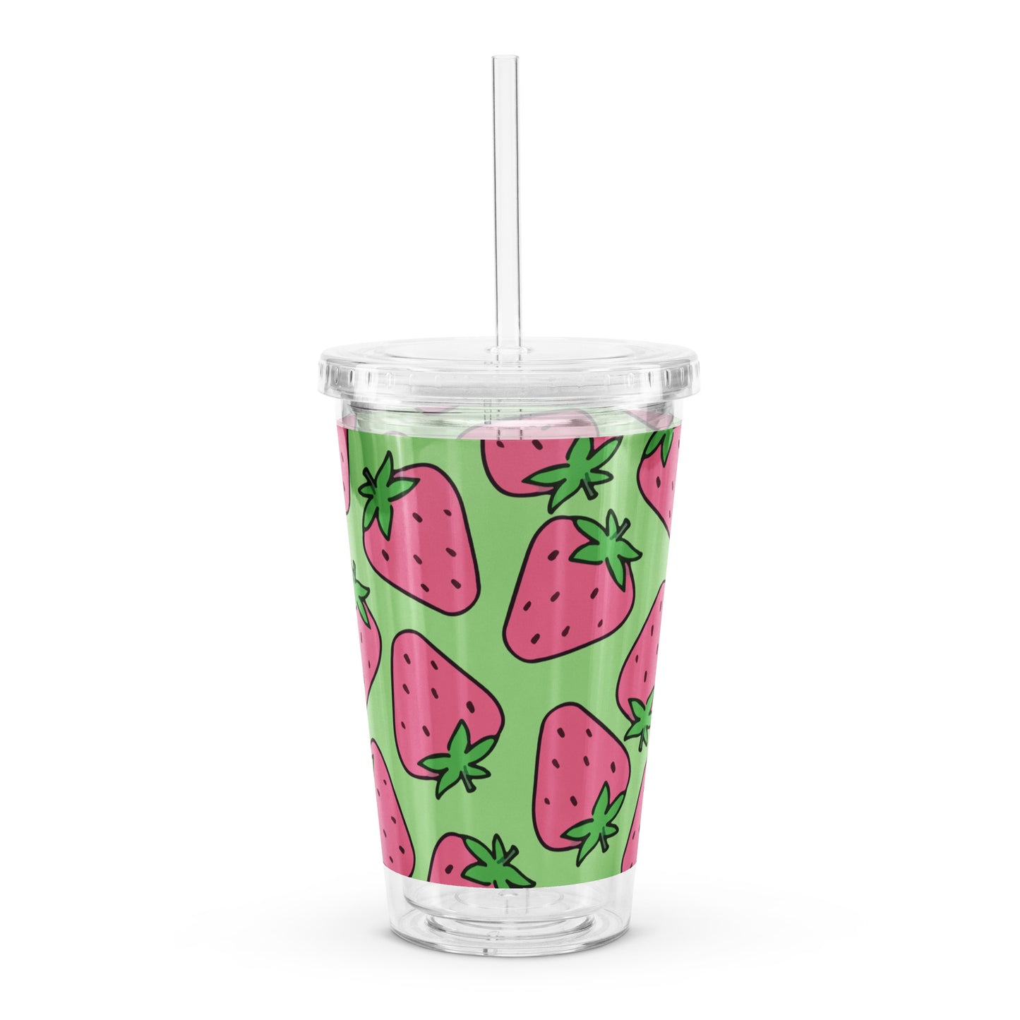 Cute Pink Strawberry Pattern Kawaii Fruit Clear plastic tumbler