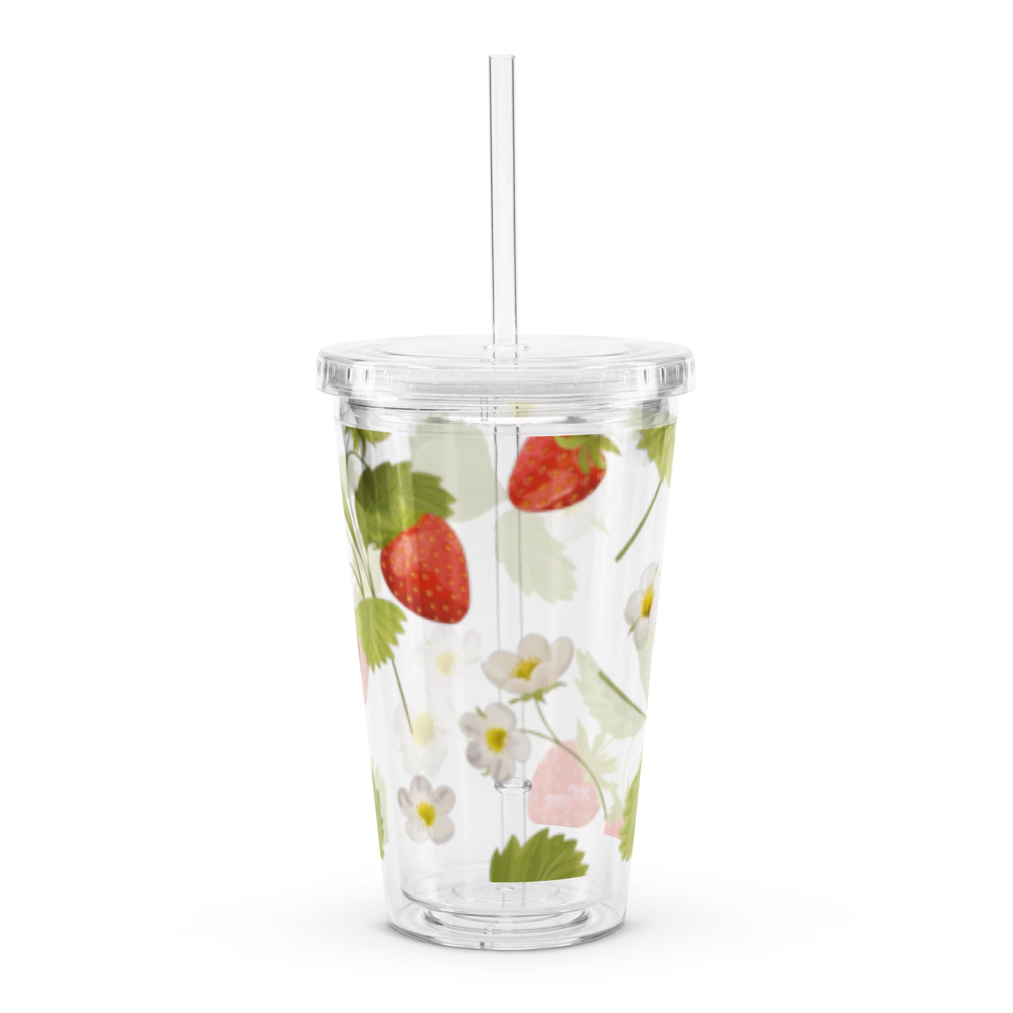 Super Cute Strawberry Daisy Flower Vintage Pattern Clear plastic tumbler