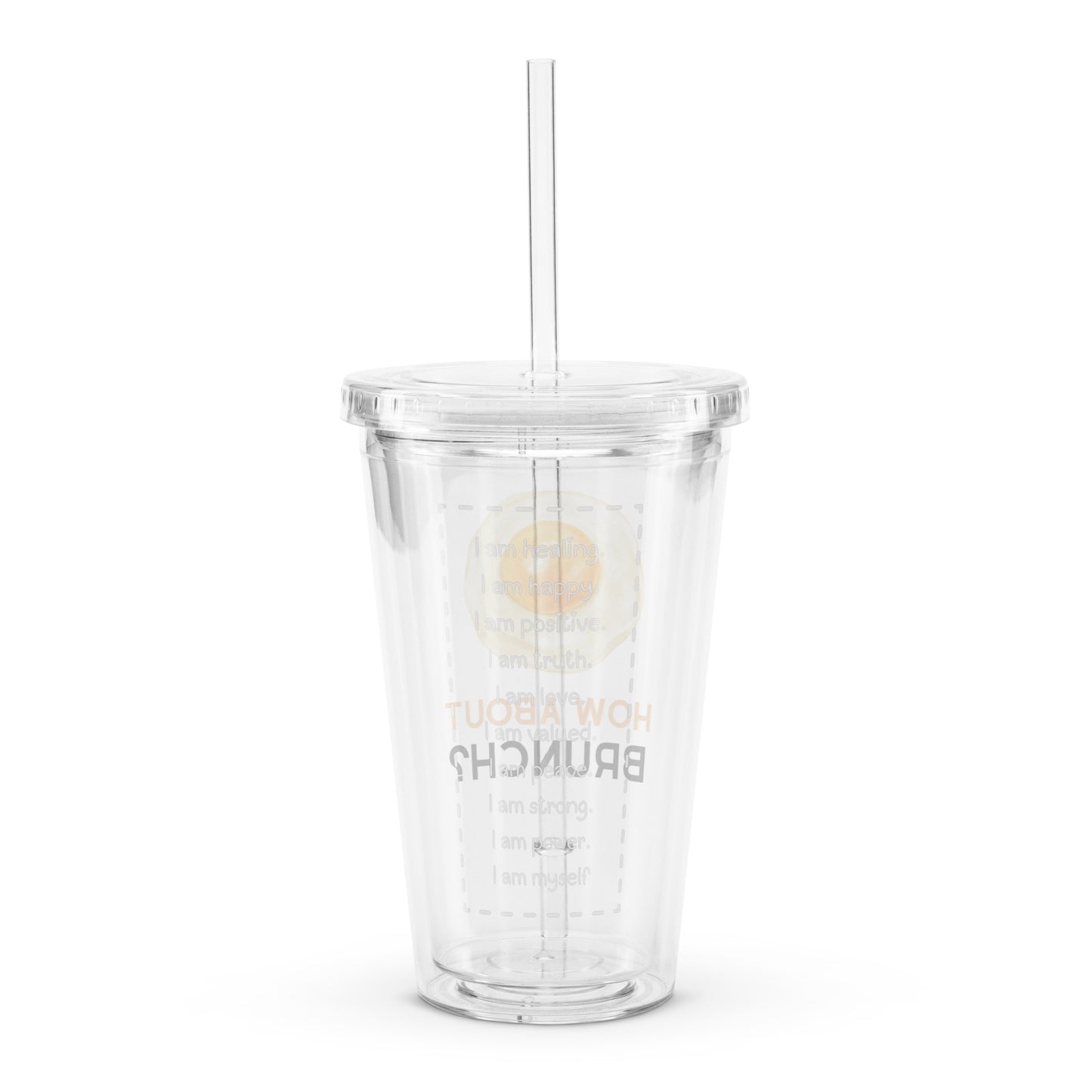 How About Brunch? Funny Adorable Egg Breakfast Clear plastic tumbler