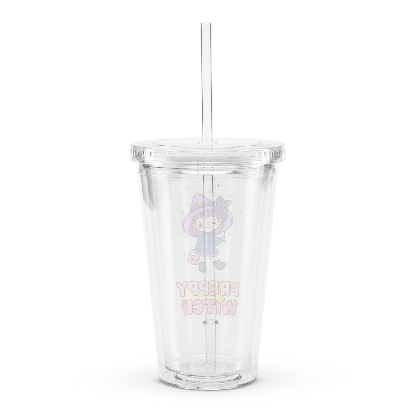 Cute Little Magical Witch Preppy Girl Kawaii Halloween Clear plastic tumbler