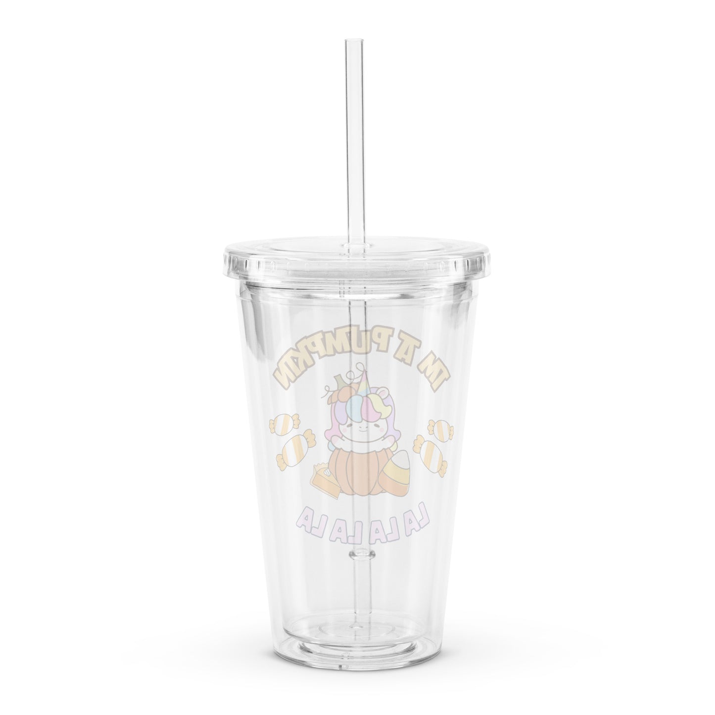 Cute Rainbow Unicorn Pumpkin Fall Clear plastic tumbler