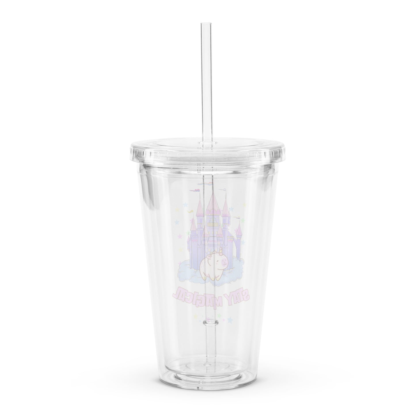 Cute Magical Rainbow Capybara Girly Pastel Clear plastic tumbler