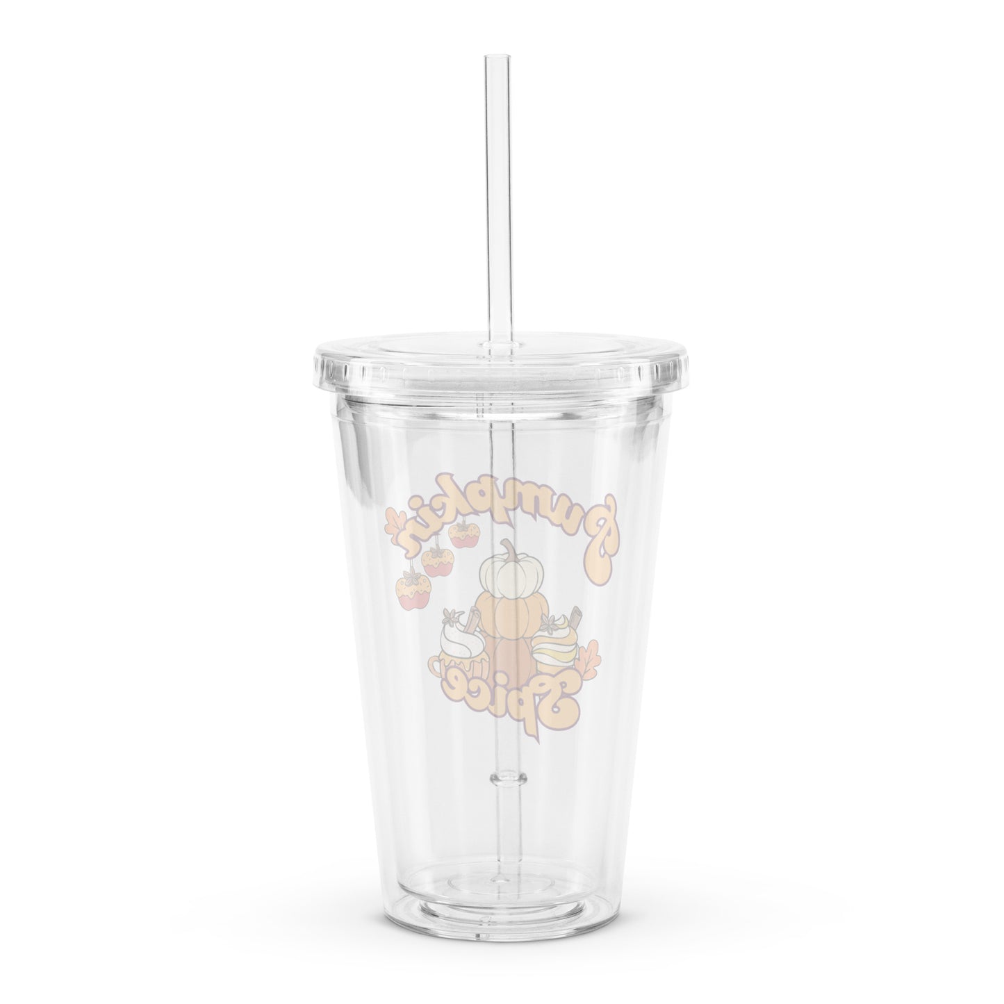 Cute Pumpkin Spice Fall Themed Clear plastic tumbler