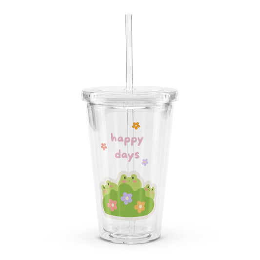 Super Cute Happy Days Froggy Flowers Clear plastic tumbler