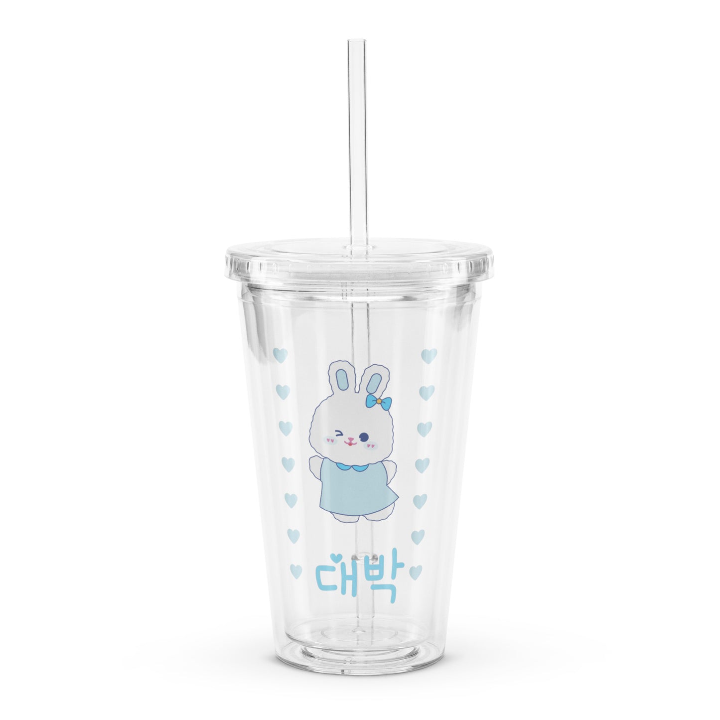 Adorable Cute Coquette Korean Bunny Blue Clear plastic tumbler