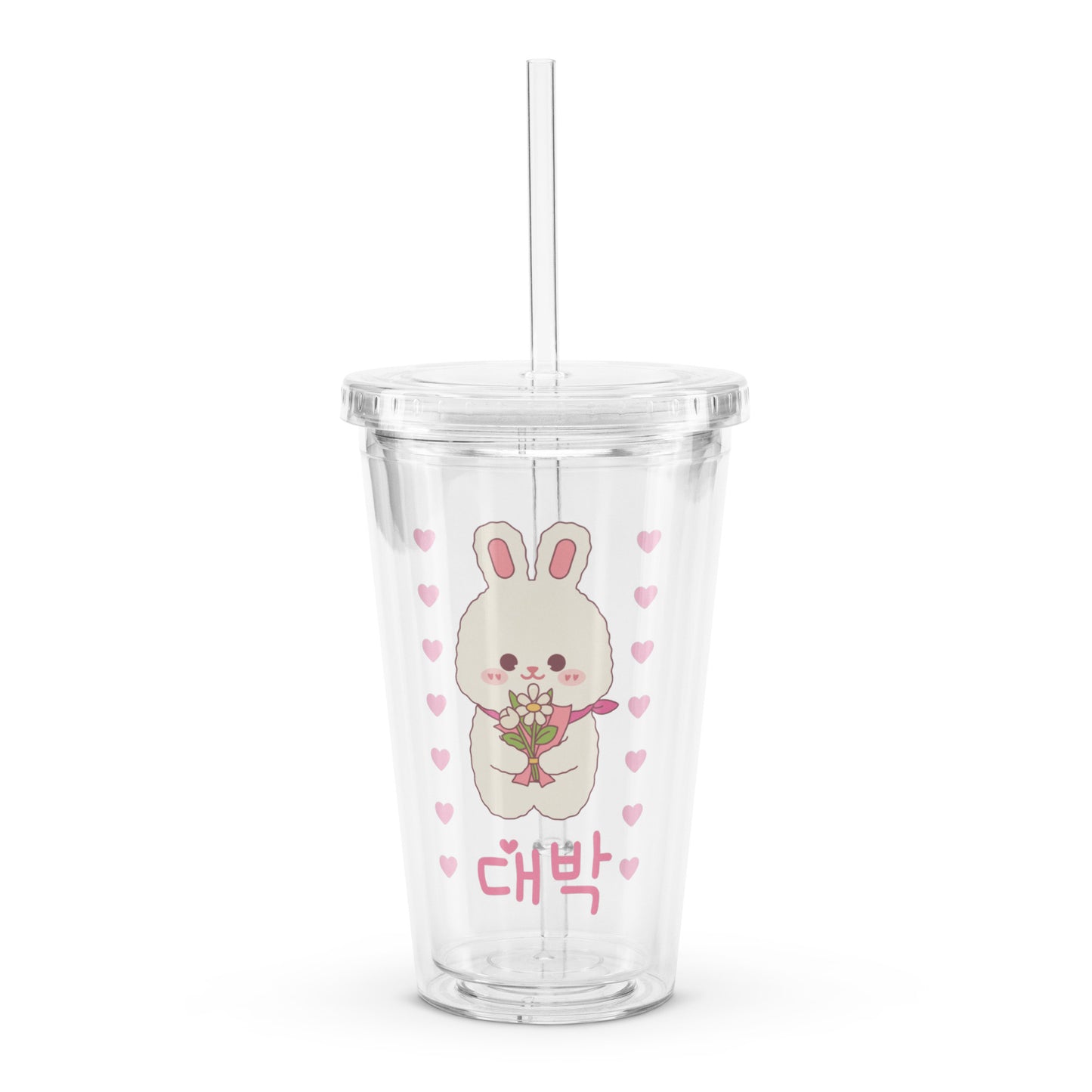 Adorable Cute Coquette Korean Bunny Pink Clear plastic tumbler