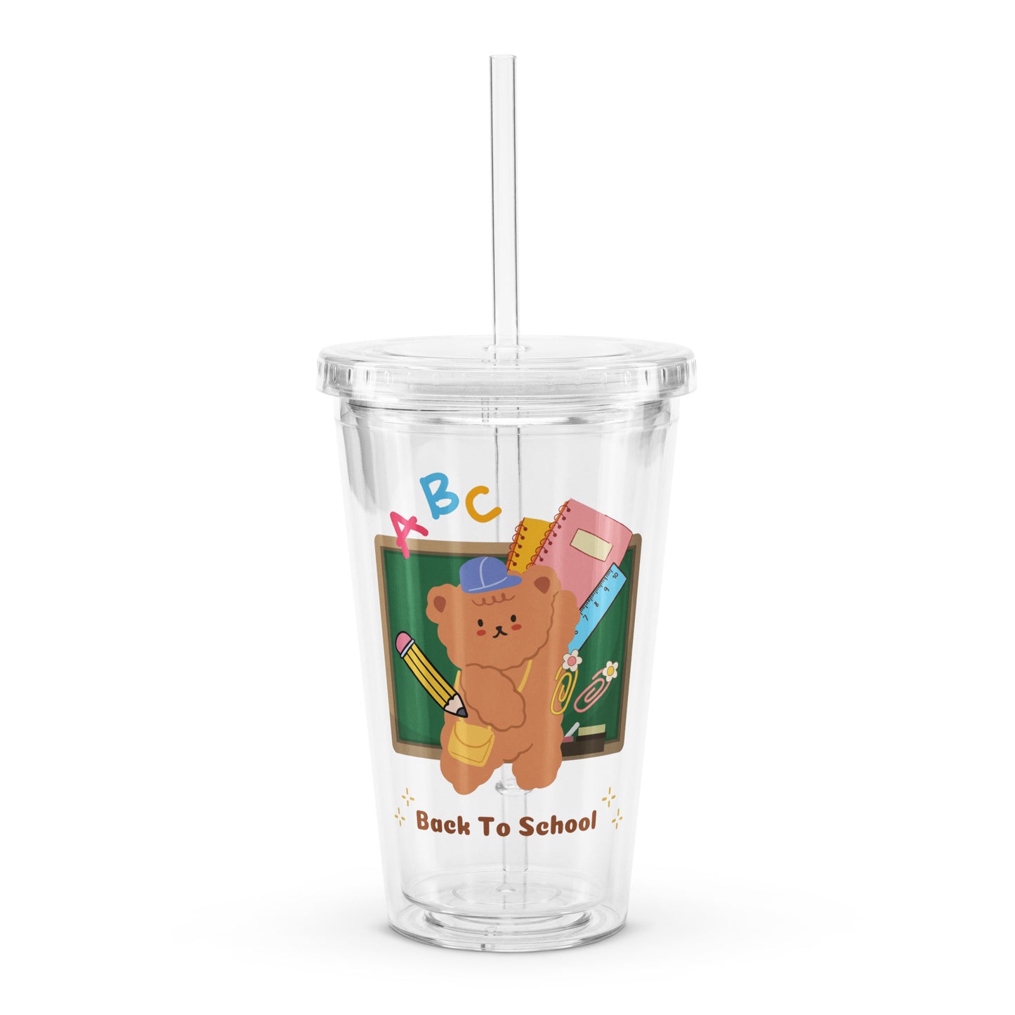 Cute Korean Bear Back To School Clear plastic tumbler