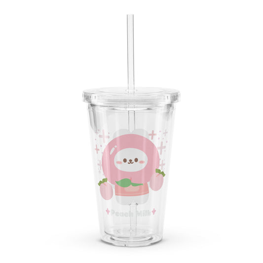 Cutie Cartoon Peach Bunny Peach Milk Kawaii Clear plastic tumbler