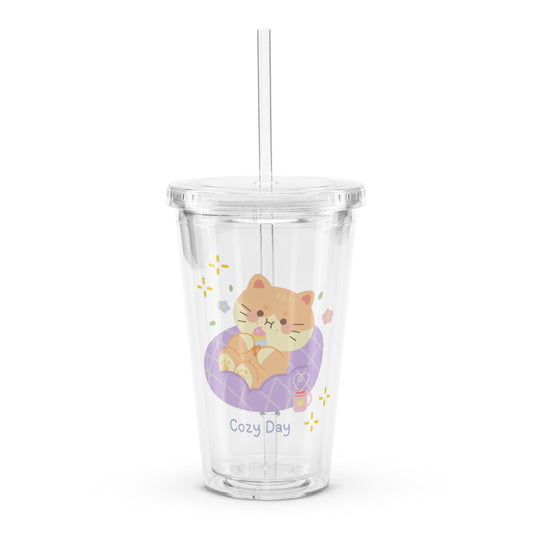 Cute Cat Summer Hat Gardening I Believe In You Quote Cartoon Clear plastic tumbler