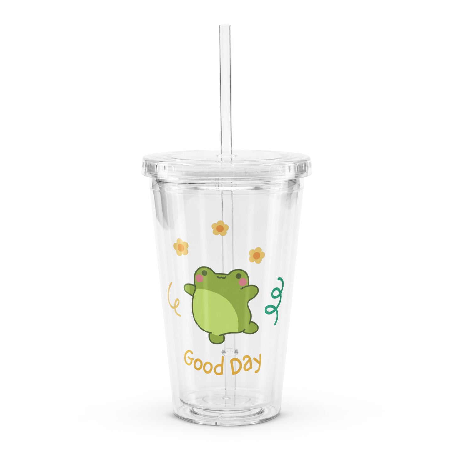 Cute Ballerina Froggy Dancing Good Day Quote Kawaii Cartoon Clear plastic tumbler