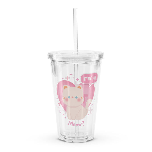 Adorable Little Korean Cartoon Kitty Meow Meow Pun Kawaii Cat Clear plastic tumbler