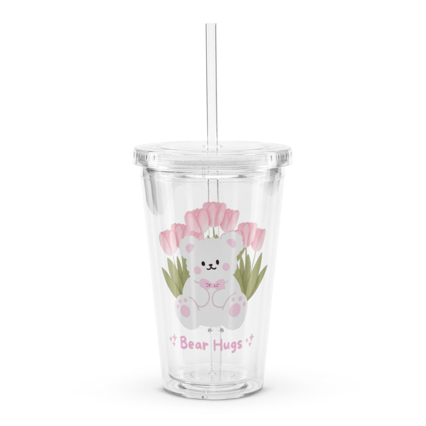 Adorable Cute Korean Bear Hugs Kawaii Cartoon Clear plastic tumbler