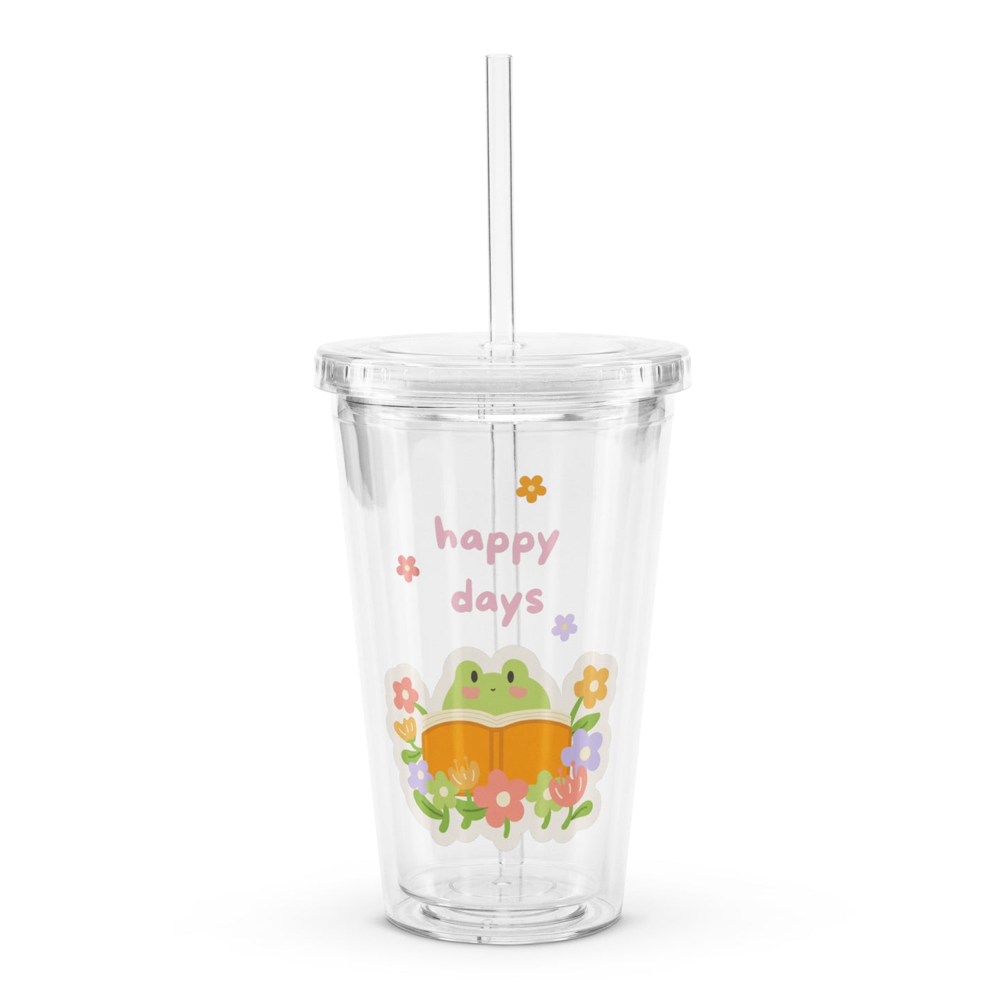 Cute Froggy Reading Books Kawaii Cartoon Clear plastic tumbler