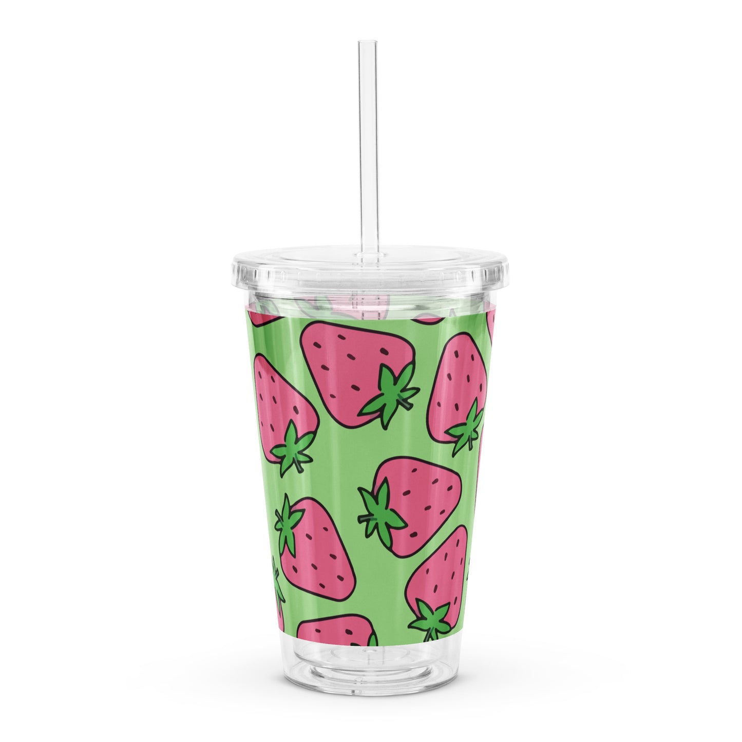 Cute Pink Strawberry Pattern Kawaii Fruit Clear plastic tumbler