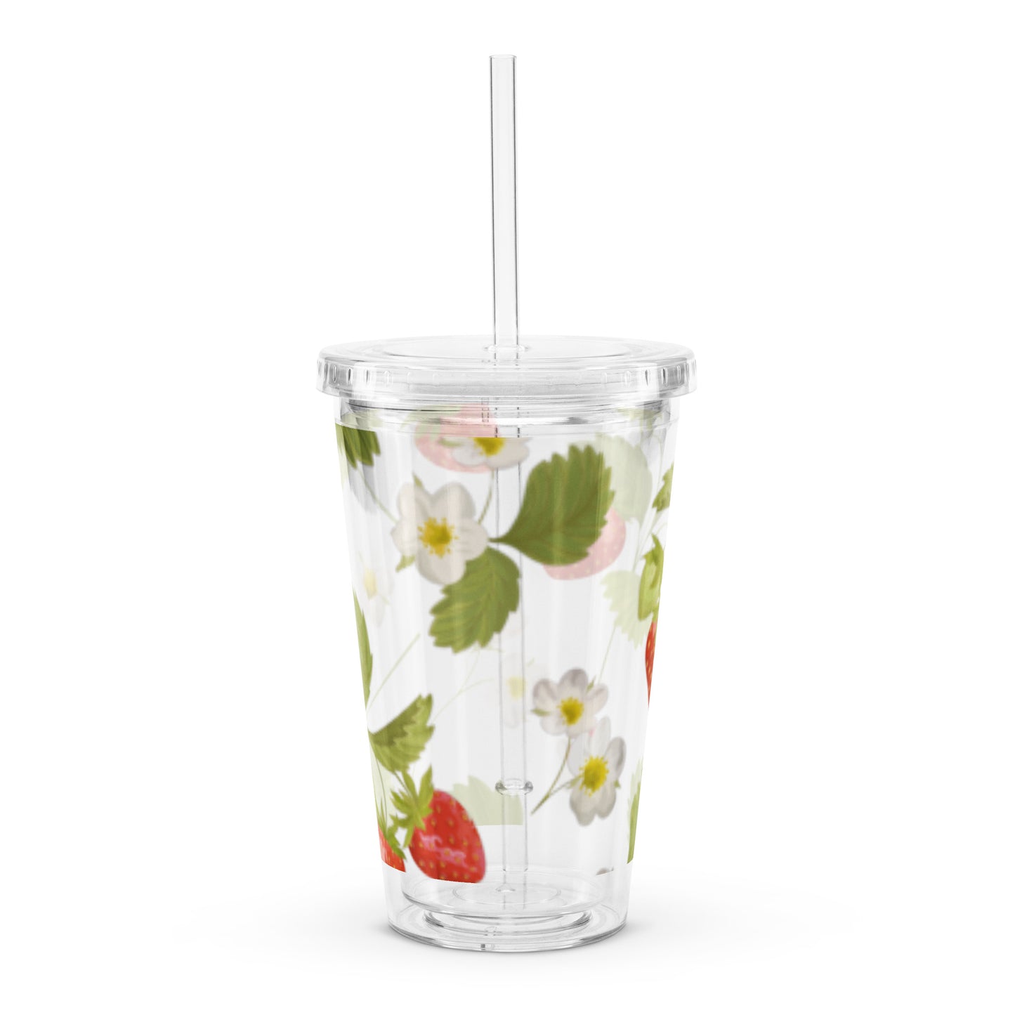 Super Cute Strawberry Daisy Flower Vintage Pattern Clear plastic tumbler